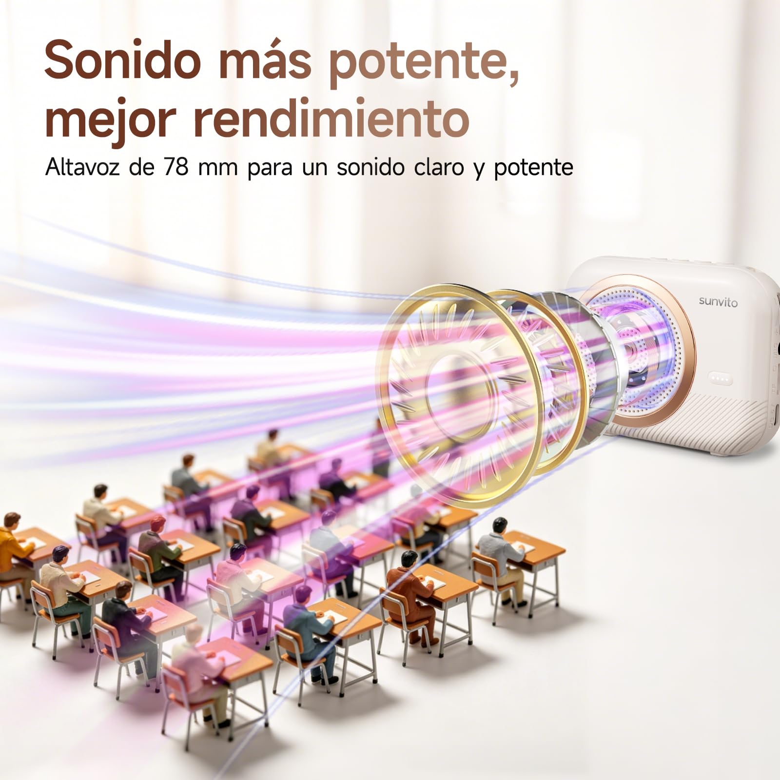 Amplificador de Voz inalámbrico para Profesores, con 2 micrófonos. | Soporta Bluetooth, tarjeta TF y modo dual, compatible con móviles y tablets para audio, música o apoyo de voz.