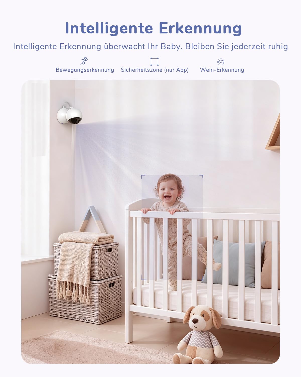 Touchscreen & Split-Screen, 6.5" WLAN Babyphone mit Kamera und App | Pinch-to-Zoom & 5X Zoom, PTZ 360°, 4MP, HDR-Nachtsicht Video Babyphone, VOX Modus, 2-Wege-Audio, Bewegungs/Geräuscherkennung
