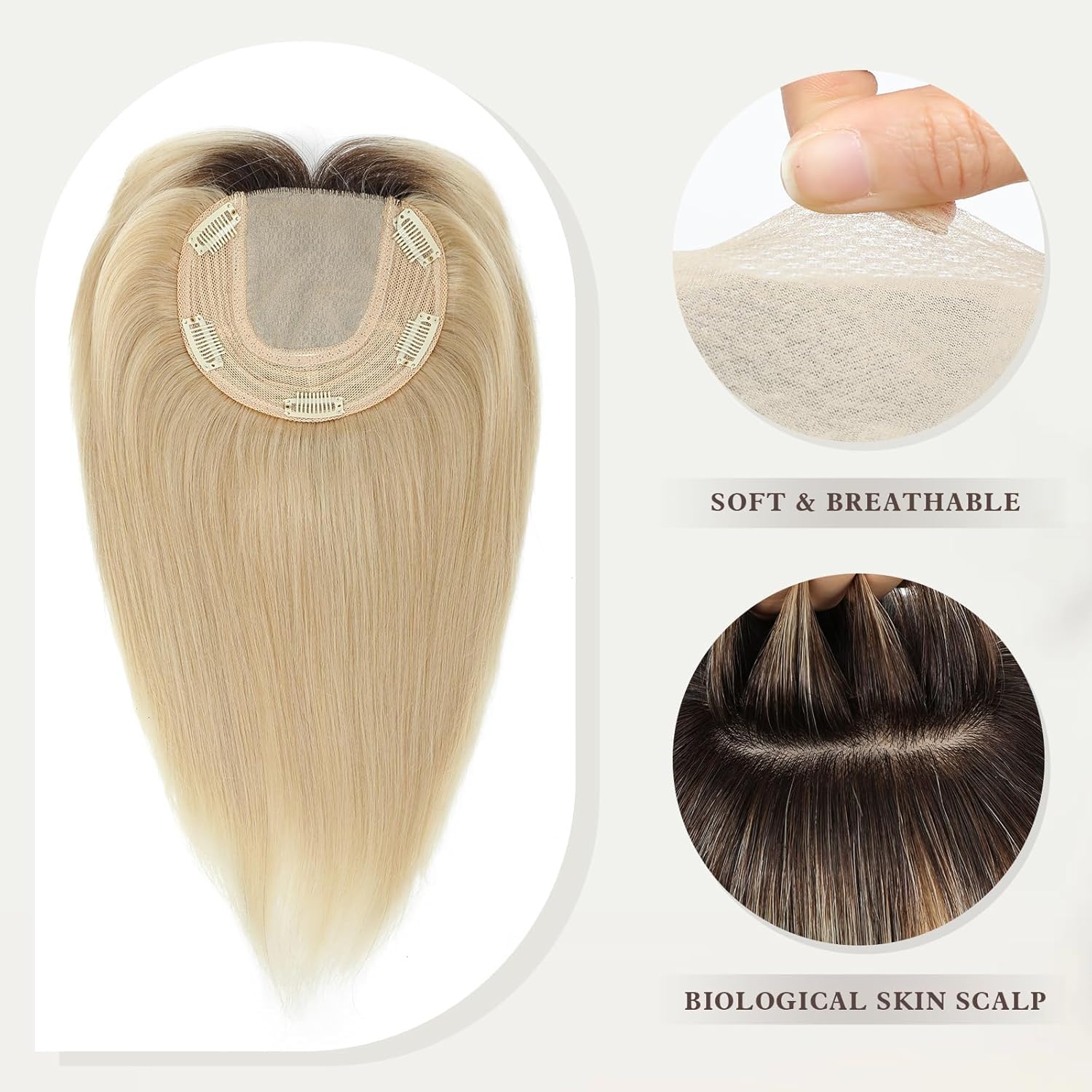 Hair Toppers for Thinning Hair Women Real Hairs ,Hairs Toppers for Women with Bangs Real Human Hairs 12inch Skin Scalp Big Base Cover Thinning or Loss Hari - Image 2