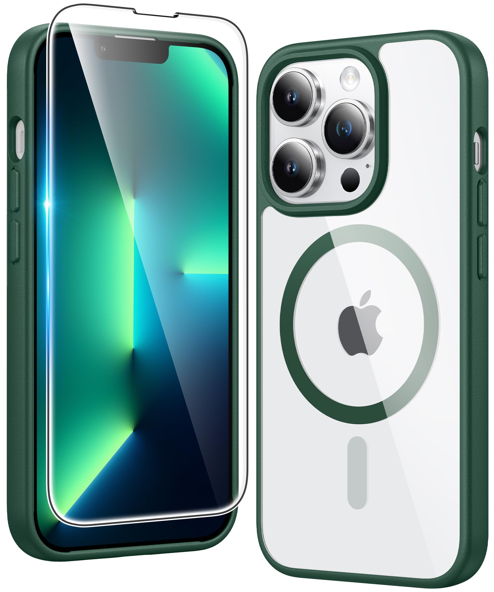 FNTCASE for iPhone 13 Pro Case Compatible with Magsafe Clear Phonecase | Screen Protector, Military Grade Drop Protection, Slim Magnetic Phone Cases, Shockproof Bumper, Transparent Cell Cover