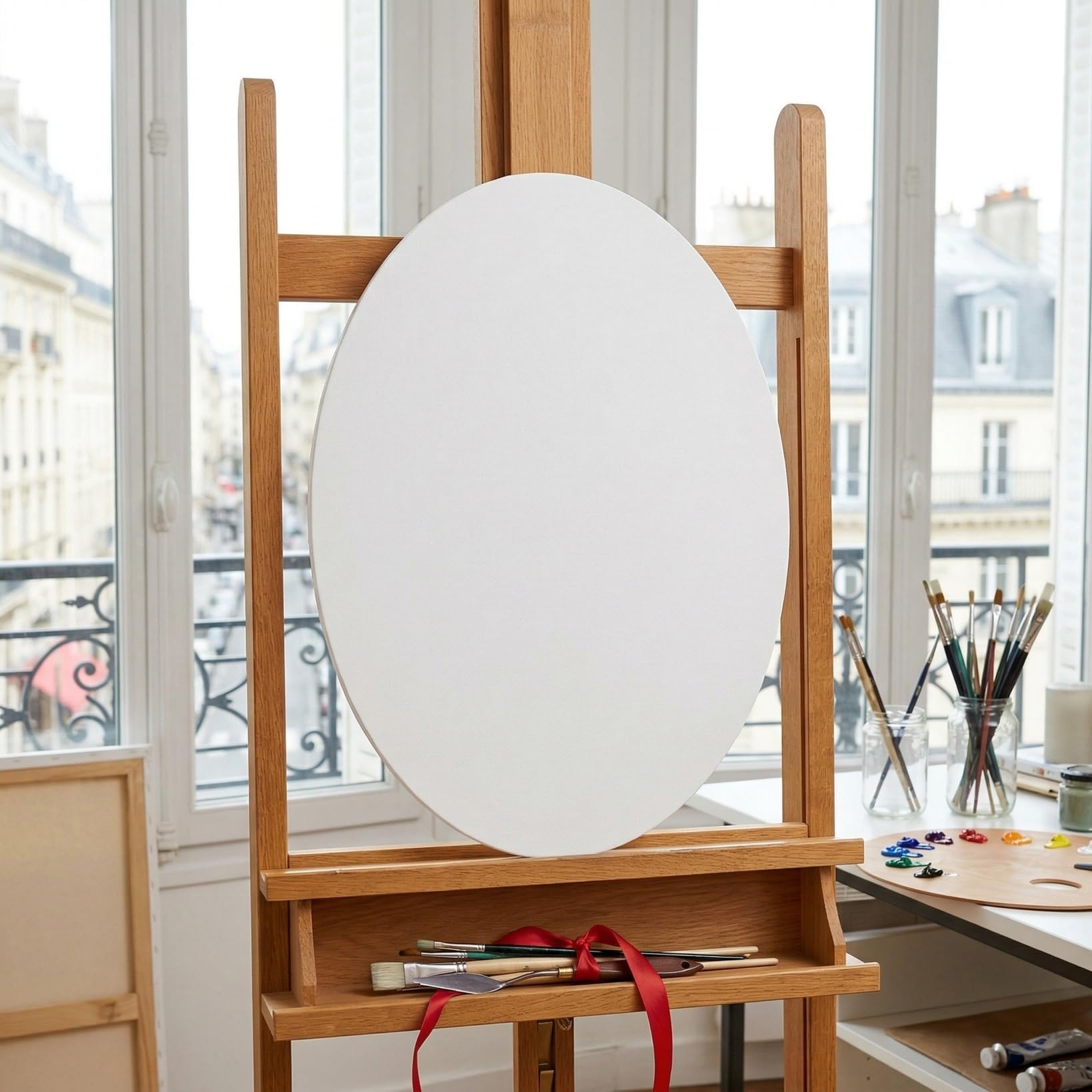 Tela ovale di lino 50 x 40 cm per pittura ad olio, acrilico e guazzo