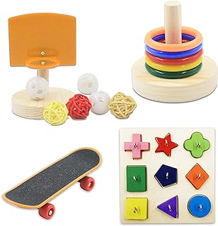 5 Packs Bird Toys Parrot Training Toys Parrot Wooden Block Puzzles Toy Bird Basketball Toy Small Sepak Takraw Bird Skateboard Bird Stacking Toy for Birds Parrot Training