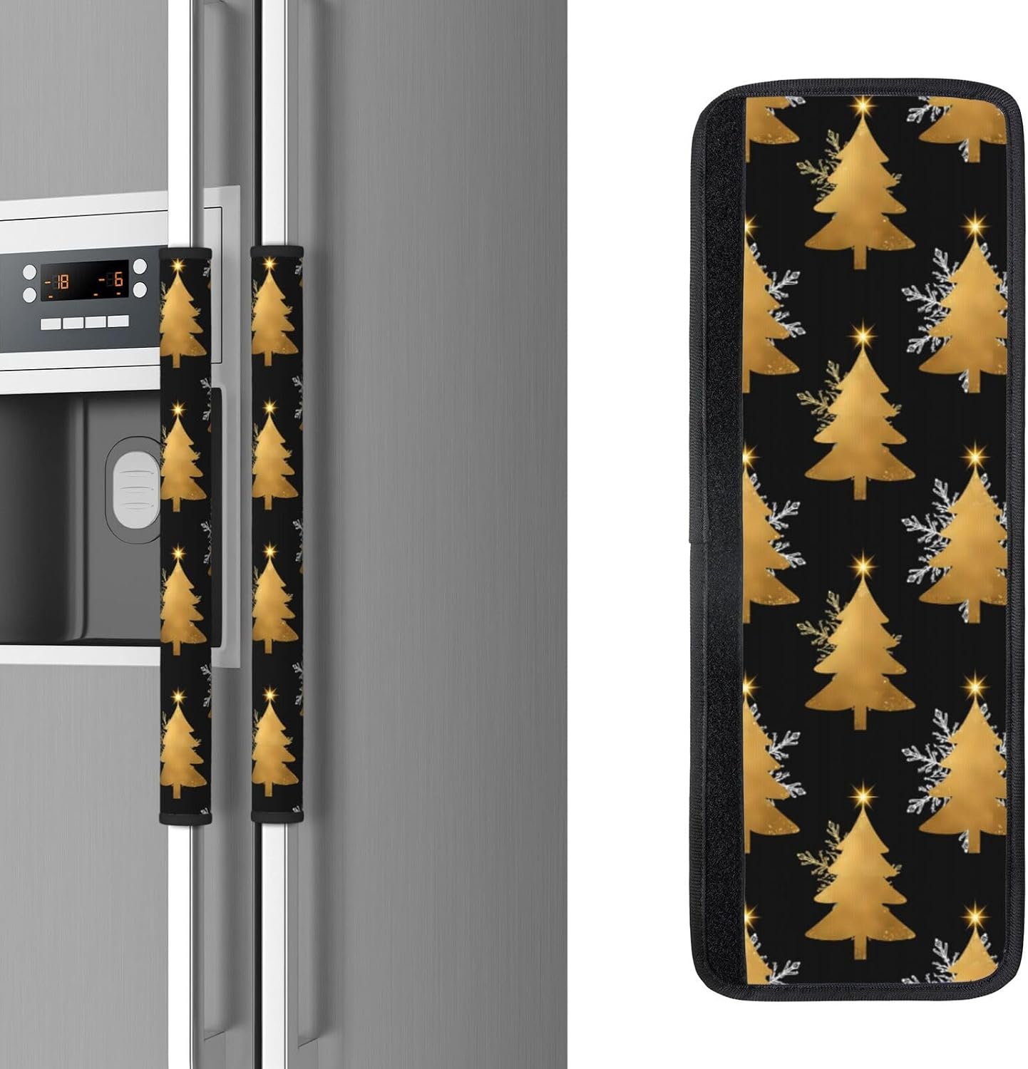 Christmas Refrigerator Handle Covers Gold Xmas Tree Snowflake Black Fridge Handle Covers Set of 2 Refrigerator Door Handle Covers for Kitchen Decor Door Handle Covers for Oven Dishwasher