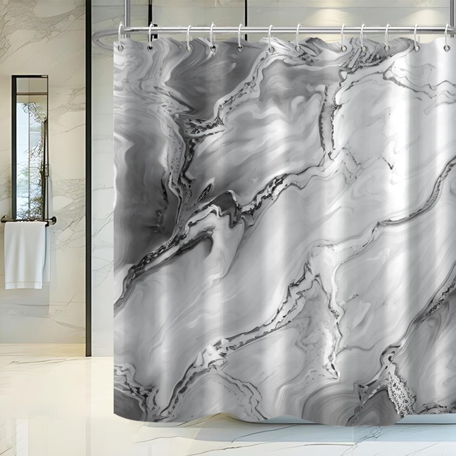 Grey Marble Shower Curtain Waterproof Fabric Shower Curtain with Hooks Bathroom Decor 72x84 inch