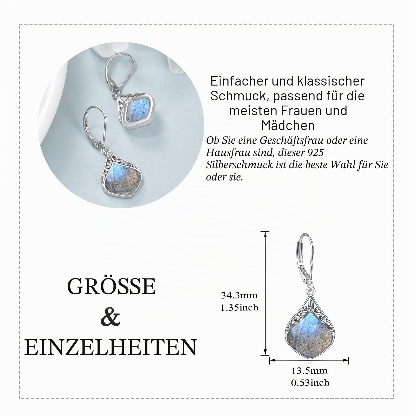 Mondstein Ohrringe Sterling Silber Filigran Irisch Keltisch Teardrop Mondstein Tropfen Ohrringe Schmuck Geschenke für Damen