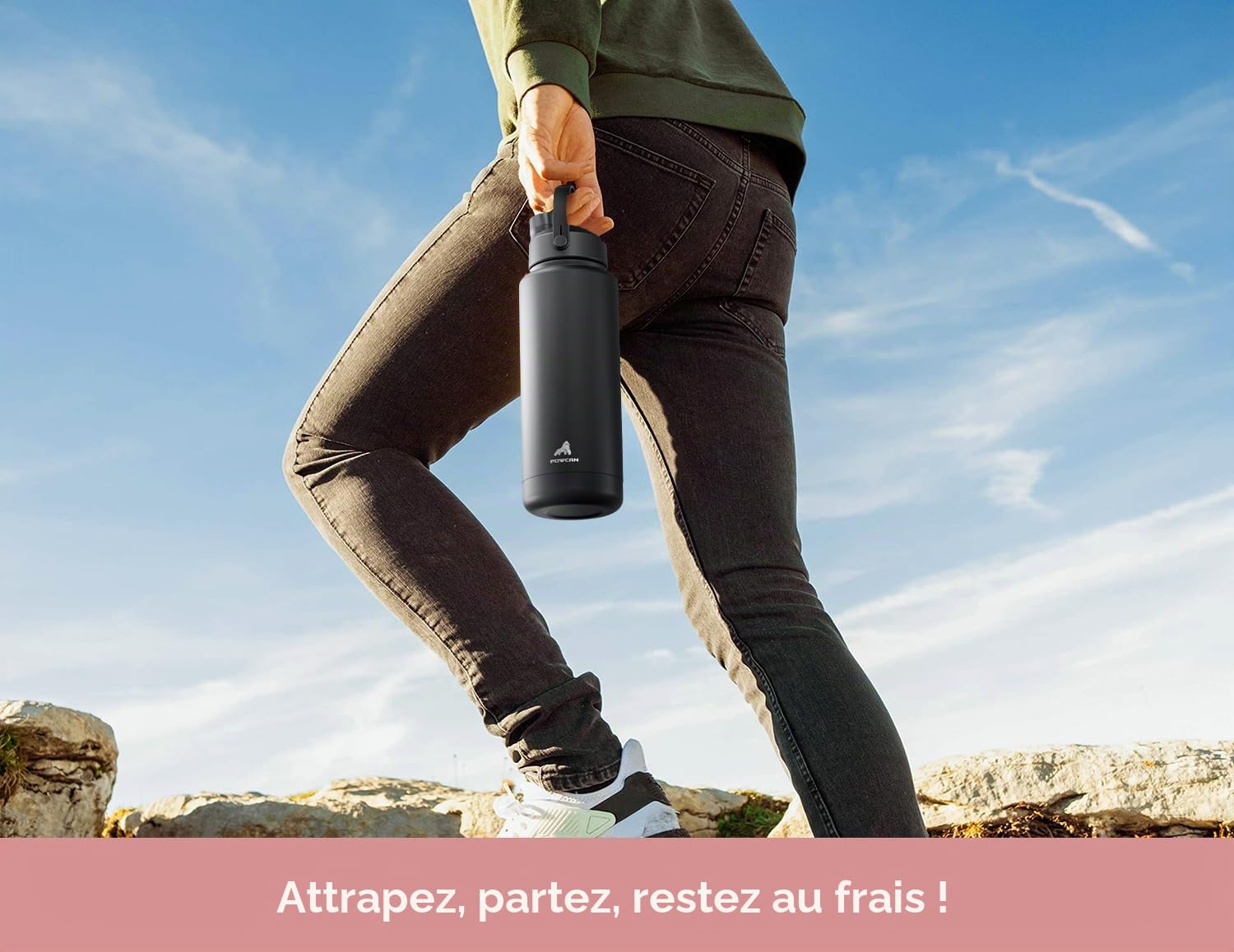 POWCAN Bouteille d'eau isotherme de 946 ml avec paille 2 en 1 et couvercle à bec verseur, garde au froid 24 h, anti-fuite, sans BPA, bouteille d'eau à double paroi en acier inoxydable pour sport, gym