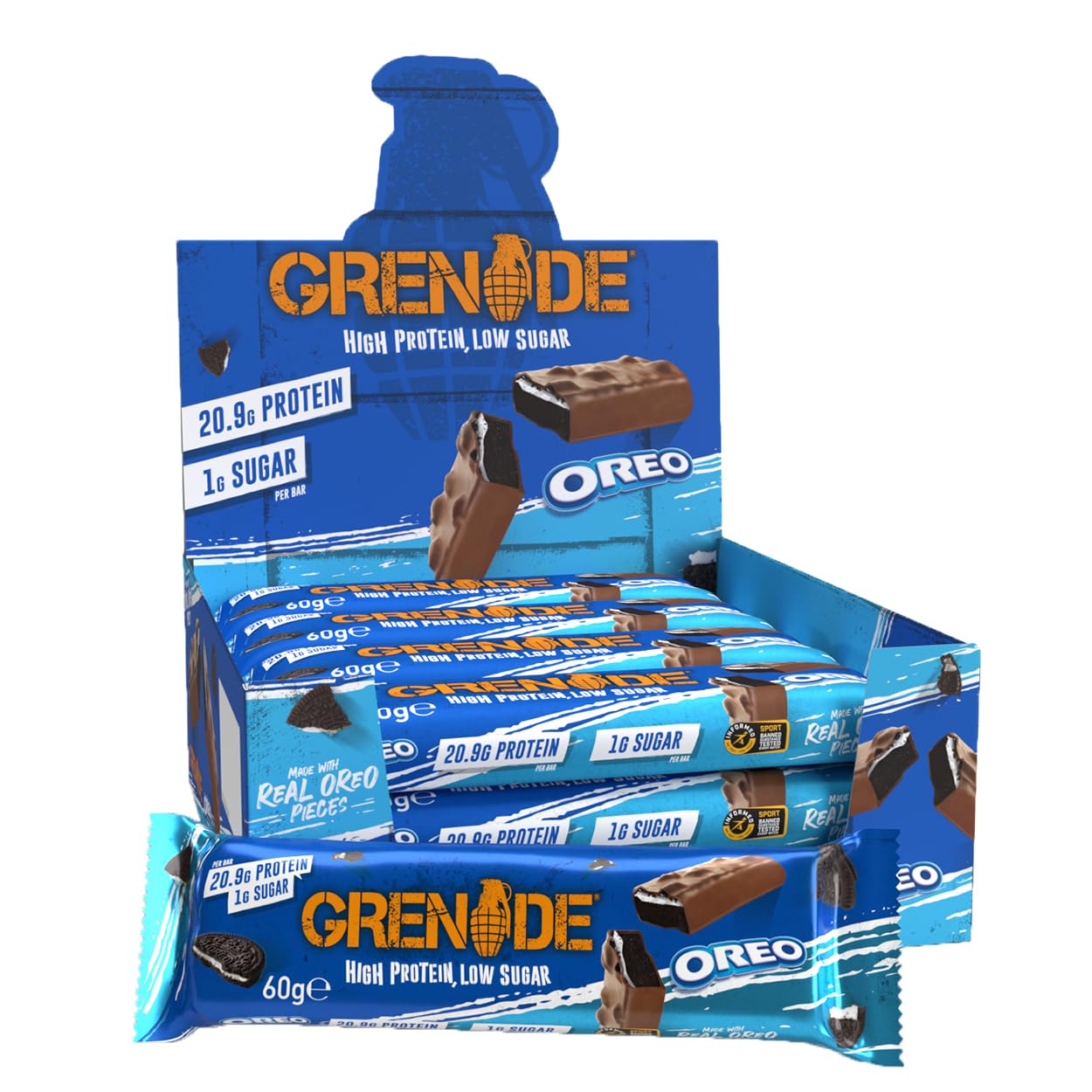 Grenade High Protein, Low Sugar Bar - OREO, 12 x 60 g - 60 g (Pack of 12)