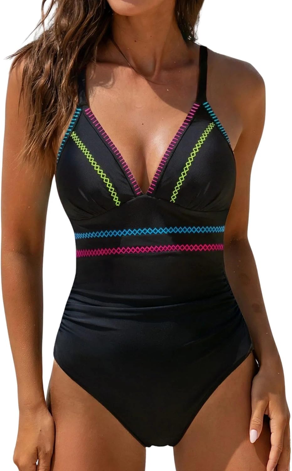 popvil Women’s Tummy Control One Piece Swimsuit 2026 Flattering Slimming Bathing Suit with Ruched Shapewear, Modest Swimwear
