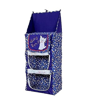 Kuber Industries Lining Horse Design Cotton Three Cabinet Hanging Baby Almirah, Kids Wardrobe, Cloth Organizer, Folding Almirah, Toy Box (Blue) - CTKTC31001