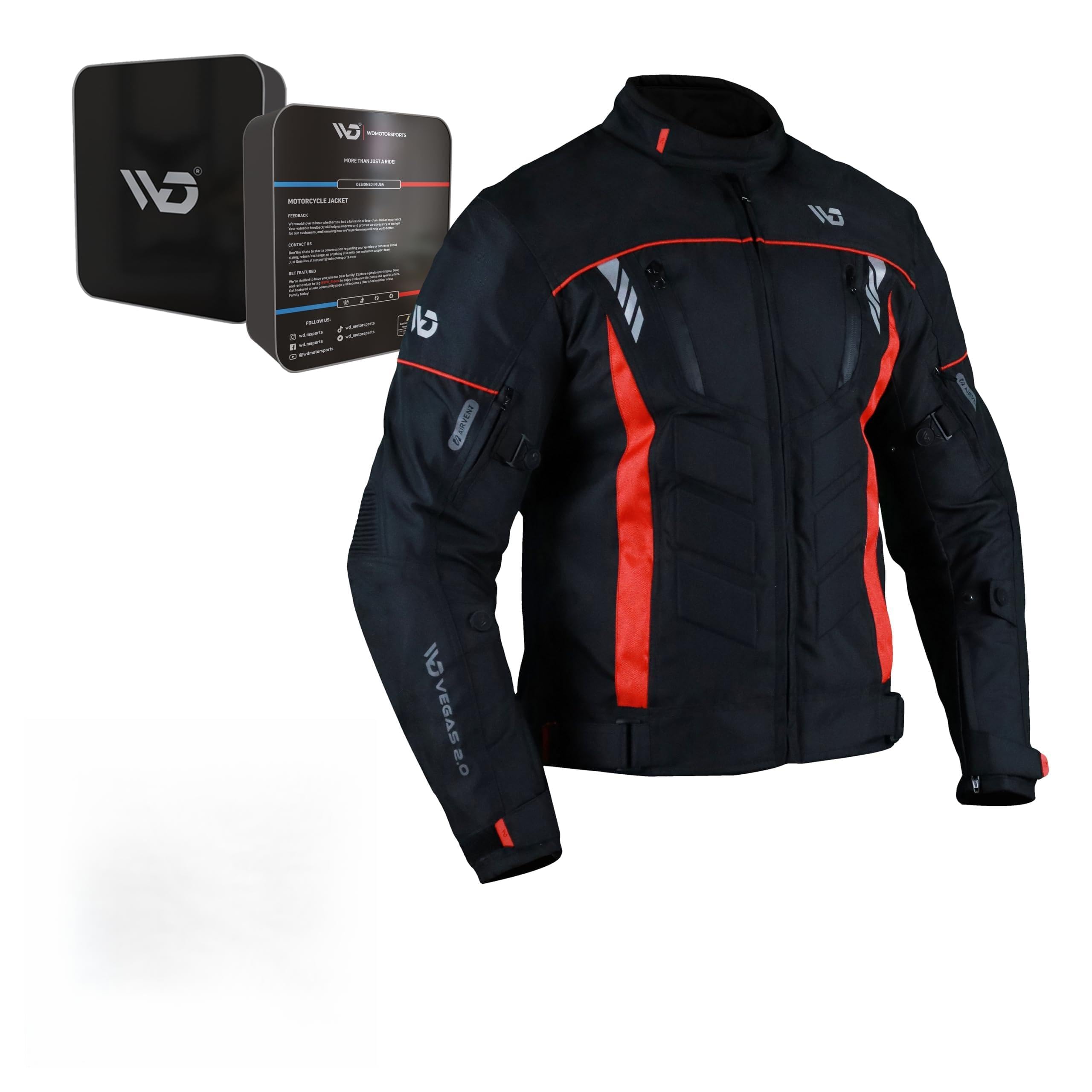WD Motorcycle Jacket for Men CE Armoured Motorcycle Gear with padding Breathable Cordura Fabric Reflective Jacket for Night