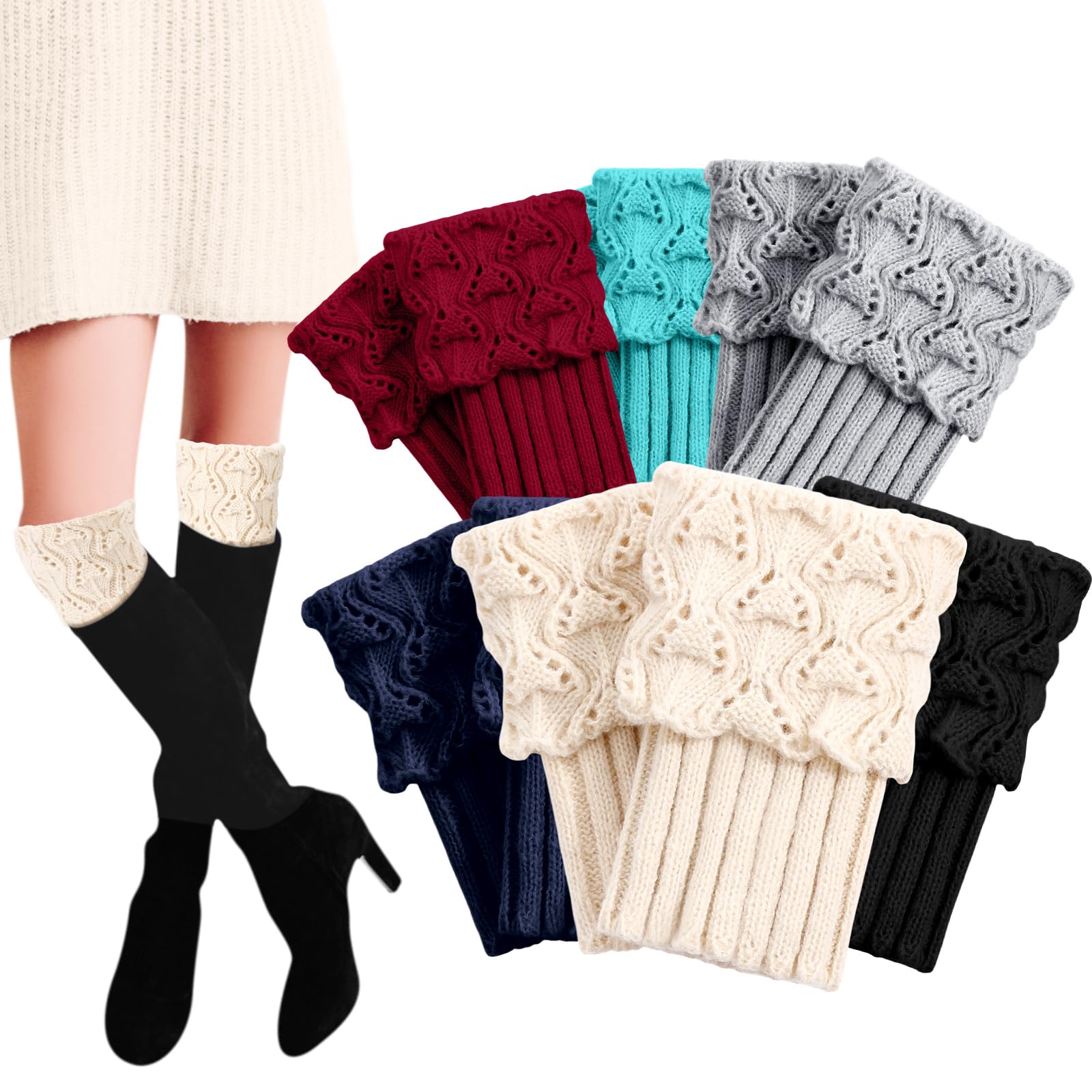 Geyoga 6 Pairs Womens Boot Toppers Winter Crochet Leg Warmers for Girls Knitted Short Boot Socks Cuffs for
