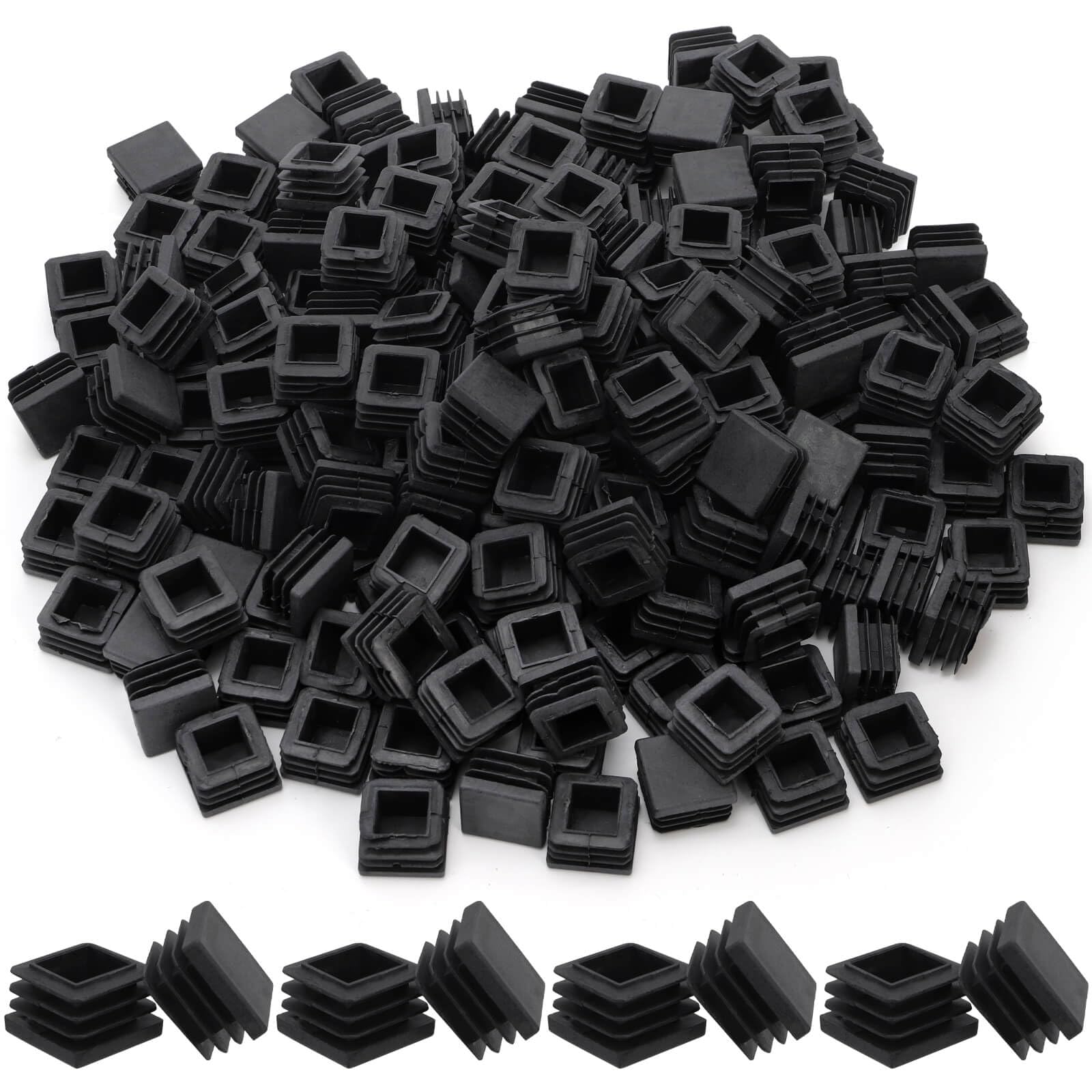 YOUEON 200 Pcs 25mm Square Tubing End Caps for 25mm OD Square Tube, Plastic Plug Inserts, Heavy Duty Fence Post Caps, Chair Glide Furniture Leg Protectors, Tube End Cover Plugs, Black