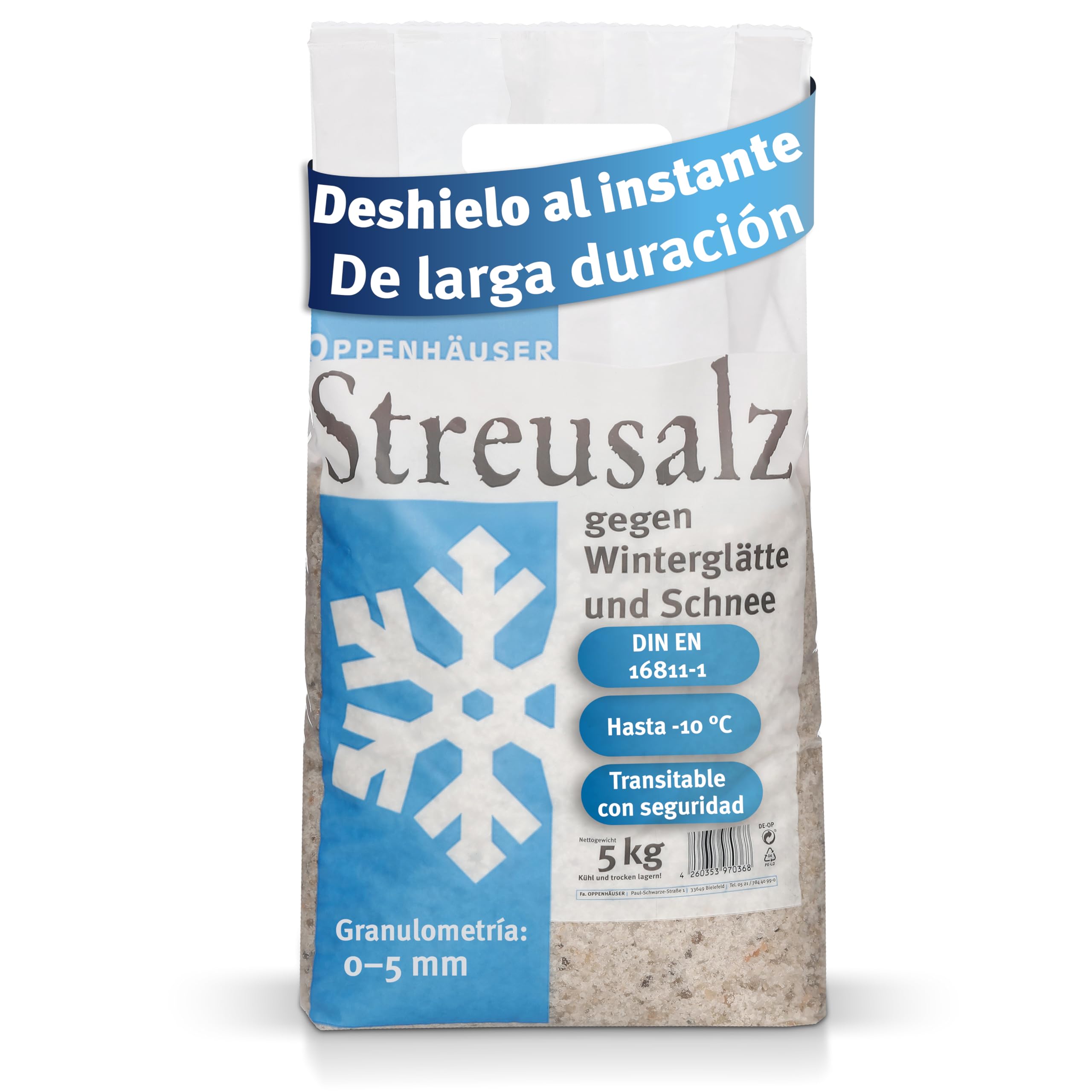 Sal de deshielo de alta calidad, 5 kg, calidad alemana, para eliminar el hielo y la nieve de forma fiable