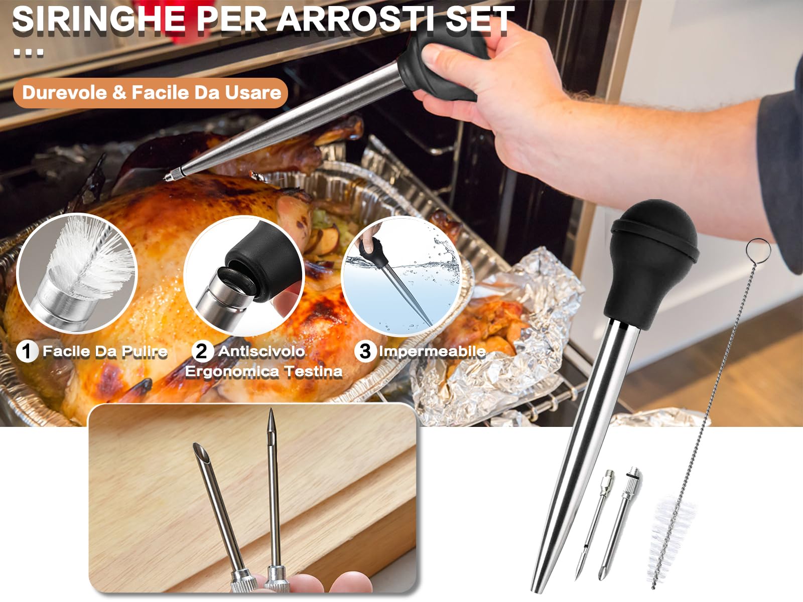 Set di Siringhe per Arrosti in Acciaio Inossidabile, Siringa per Alimenti da Cucina, per Barbecue, Marinatura