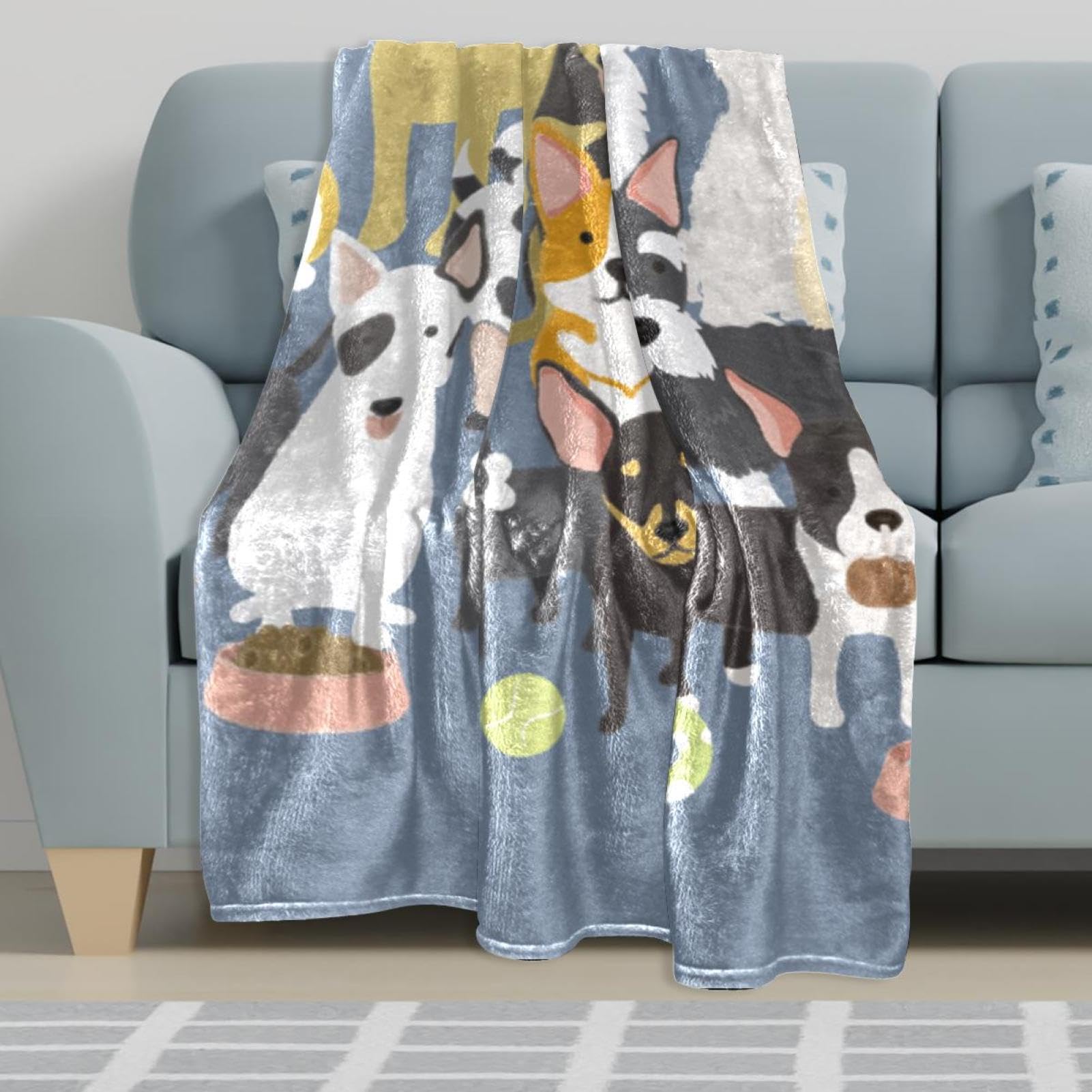 Couverture Polaire Chiens Mignons Couverture Microfibre Chaude Et Douce Jeté De Canapé Couverture 150×200cm
