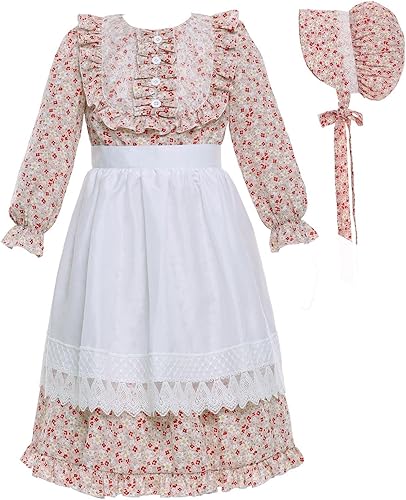 Miniatura 8 de Vibsion Disfraz de pradera pionera para niñas disfraz floral de pueblo colonial para niñas