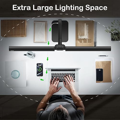 Miniatura 5 de Lámpara de escritorio LED con puerto de carga USB, lámpara dual de arquitecto para oficina en casa con iluminación ambiental, 24 W, ultra brillante,