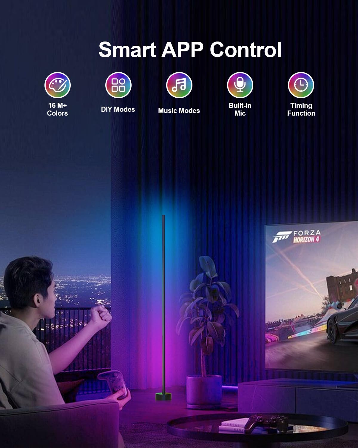 Miortior LED Stehlampe Wohnzimmer, 2PCS RGB Standleuchte Dimmbar mit Fernbedienung & App-Steuerung, Musik Sync, 16 Millionen Farben, 68 Szenenmodi, Ecklampe RGB für Wohnzimmer Schlafzimmer Gaming-Raum