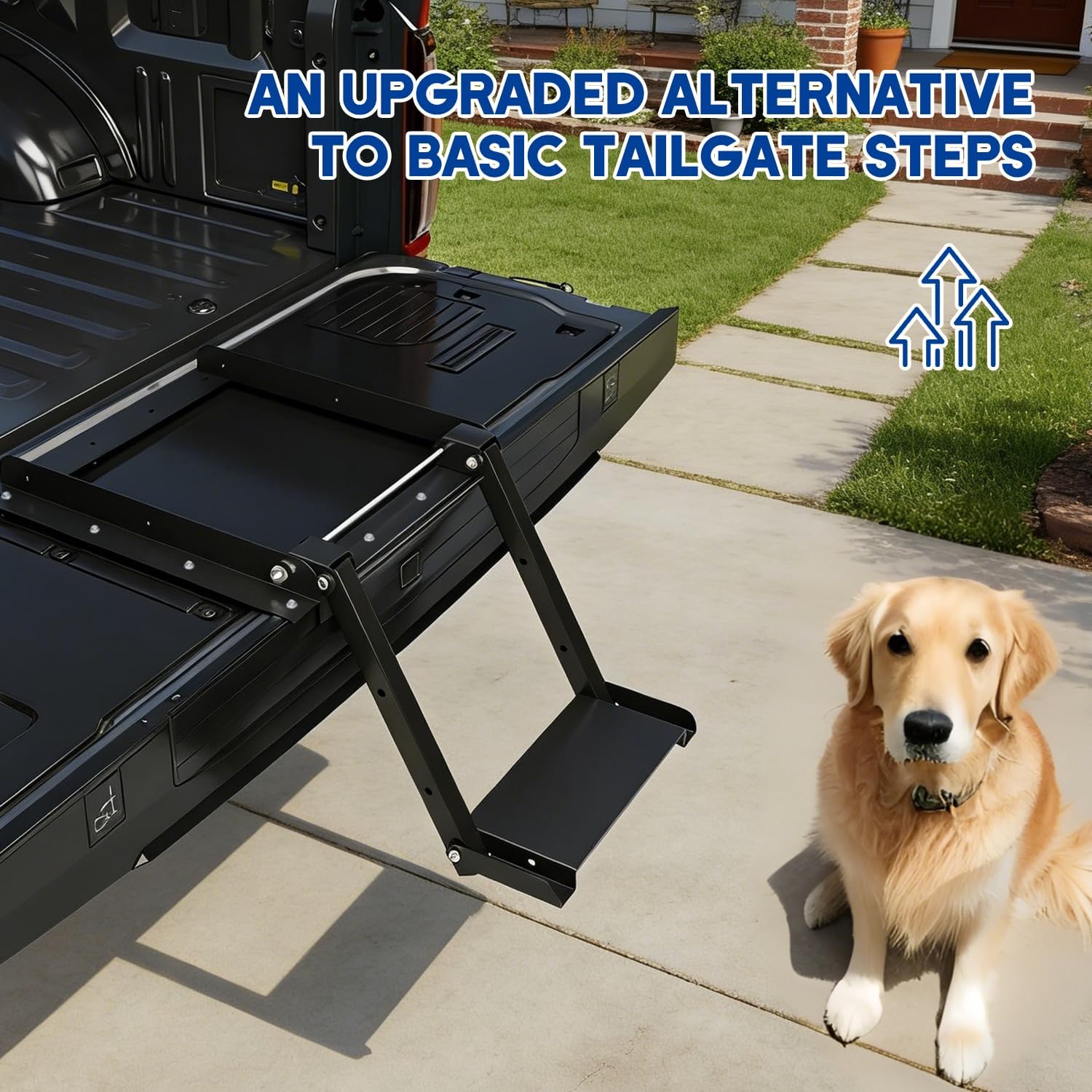 Tailgate Step for Flatbed Trucks & Trailers – Designed for Elderly, Pets & Daily Use, Fold-Down Steel Assist Step, 400 lb Capacity, Non-Slip Matte Platform, Dual-Side Locking, No Rattle Design