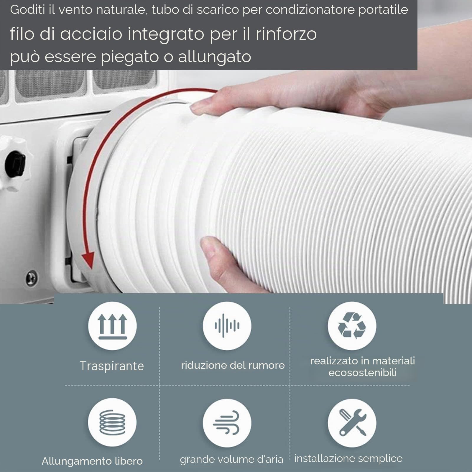 Tissting Tubo Flessibile Per Condizionatore, 15cm*3m/5.91 * 118.11in | PP filo Acciaio Allungabile in Senso Antiorario AC Tubos di Sfiato per Condizionatori D'aria, Asciugatrici