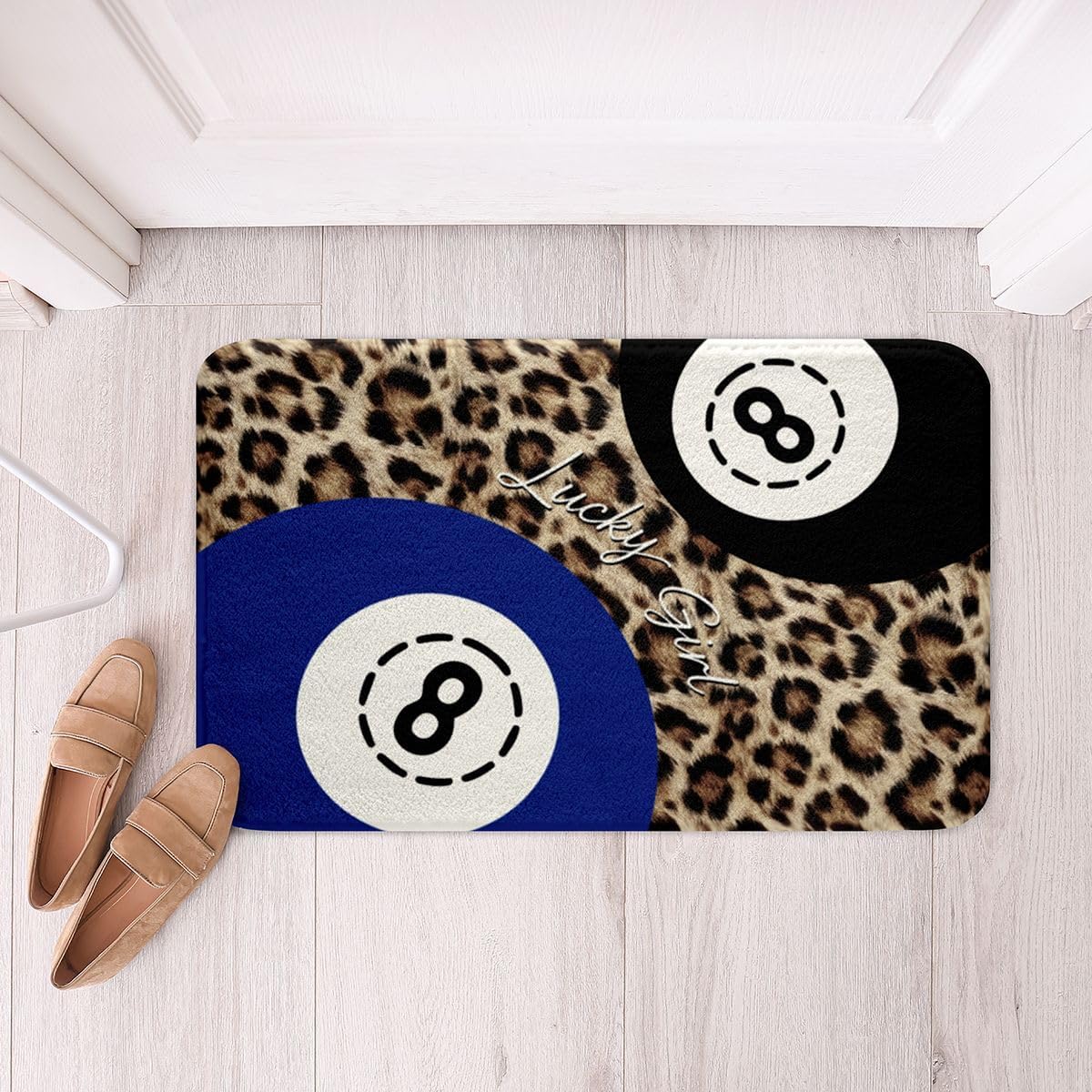 jejeloiu Lucky 8 Ball Bathroom Rugs Cheetah Print Leopard Bath Mats 16"x24" image 2