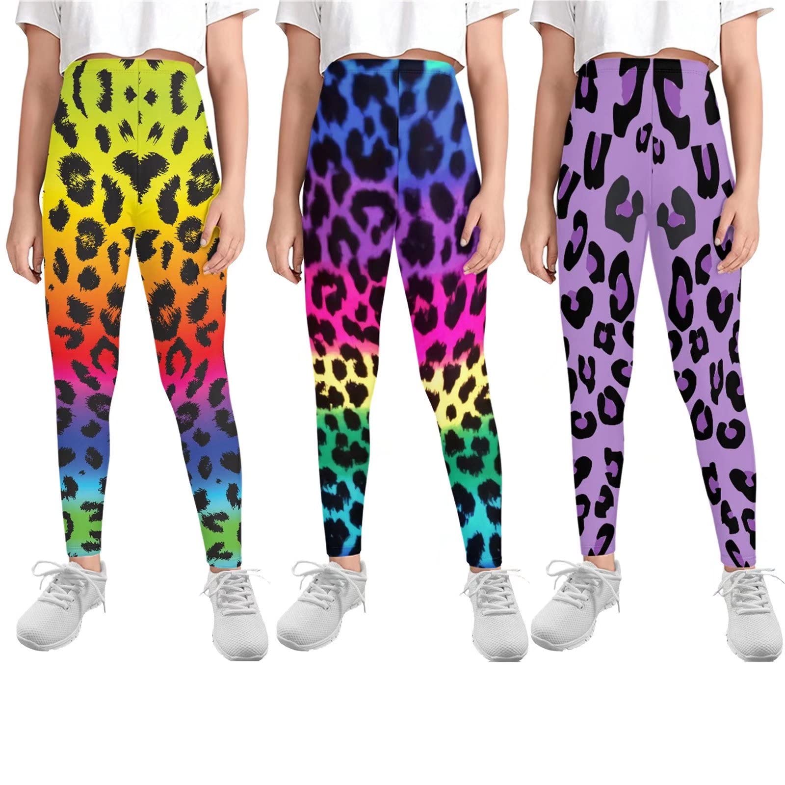 HUIACONG Mädchen-Leggings, Größe 4–13 Jahre, für Kinder, Kleinkinder, Yoga, aktive Hose, 3 Stück