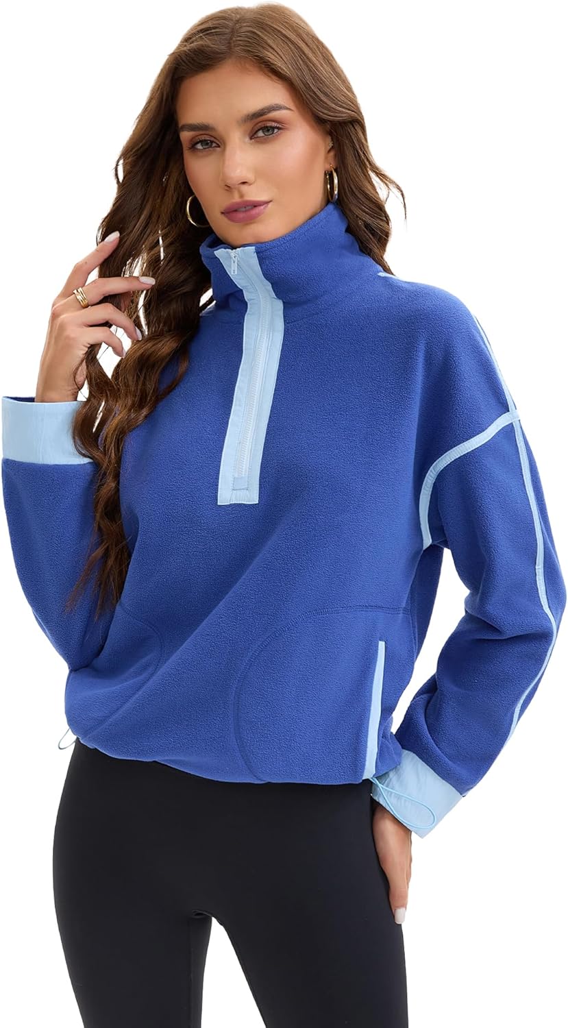 Womens Half Zip Fleece Pullover Oversized Jacket with Pockets Zip Up Sweatshirt Warm Fuzzy Sweater Fall Winter Fashion - Image 6