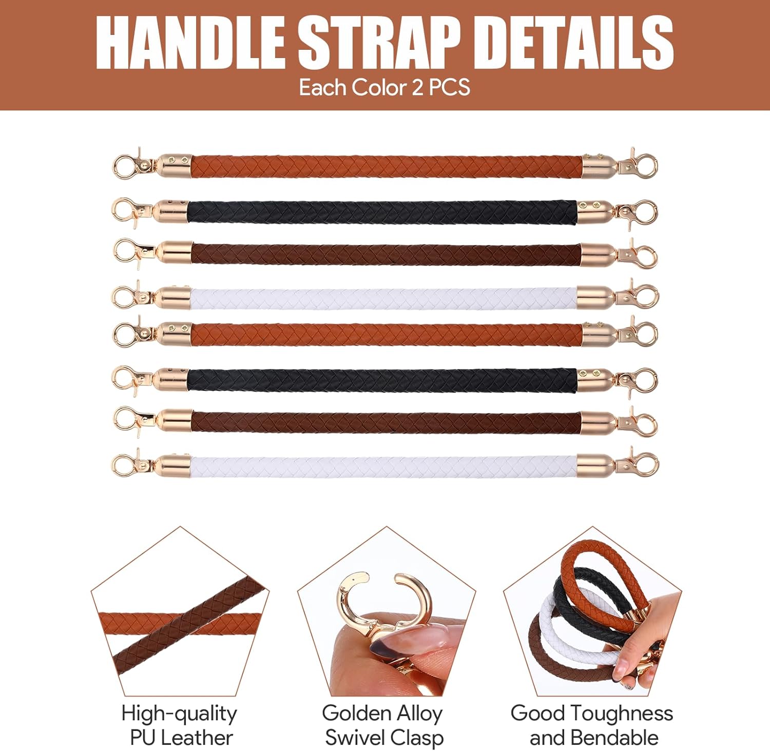 4+8pcs Purse Bottoms for Crochet Bags, 8.6×3.9 In PU Leather Purse Making Supplies Crochet Purse Kit with Purse Handles for Crochet Bags, Crochet Bag Kit with 2 Pcs Crochet Hooks DIY Purse Making Kit - Image 5