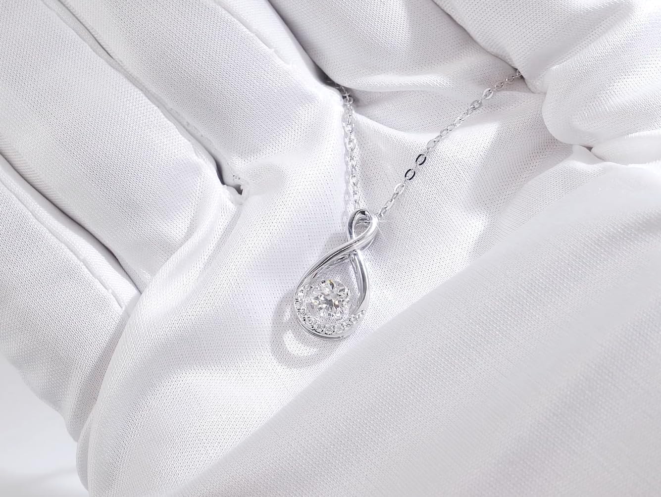 S925 Sterling Silver 0.2 Carat Diamond and 0.46 Carat Created Moissanite Infinity Necklace for Women, Jewelry Gifts for Her 18-20 Inch - Image 2