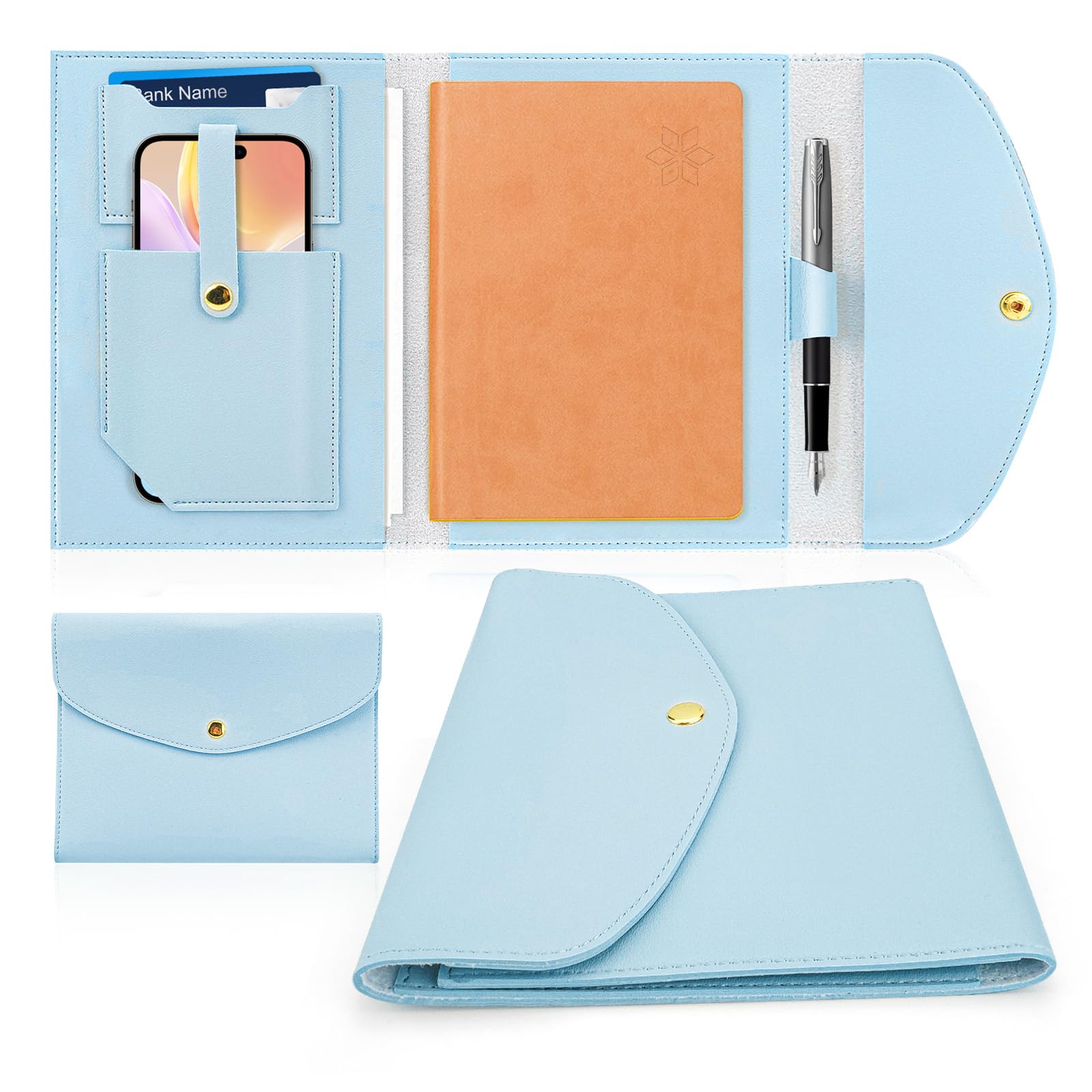 Travelers Notebook Cover, Blue Business Notebook Organizer, Refillable Notebook Case, Leather Notebook Cover A5, Office Organization