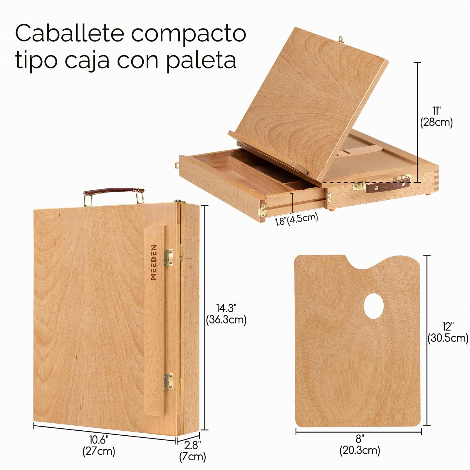 MEEDEN - Caballete de madera de haya ajustable y portátil con caja de almacenamiento y paleta para dibujar, dibujar y pintar