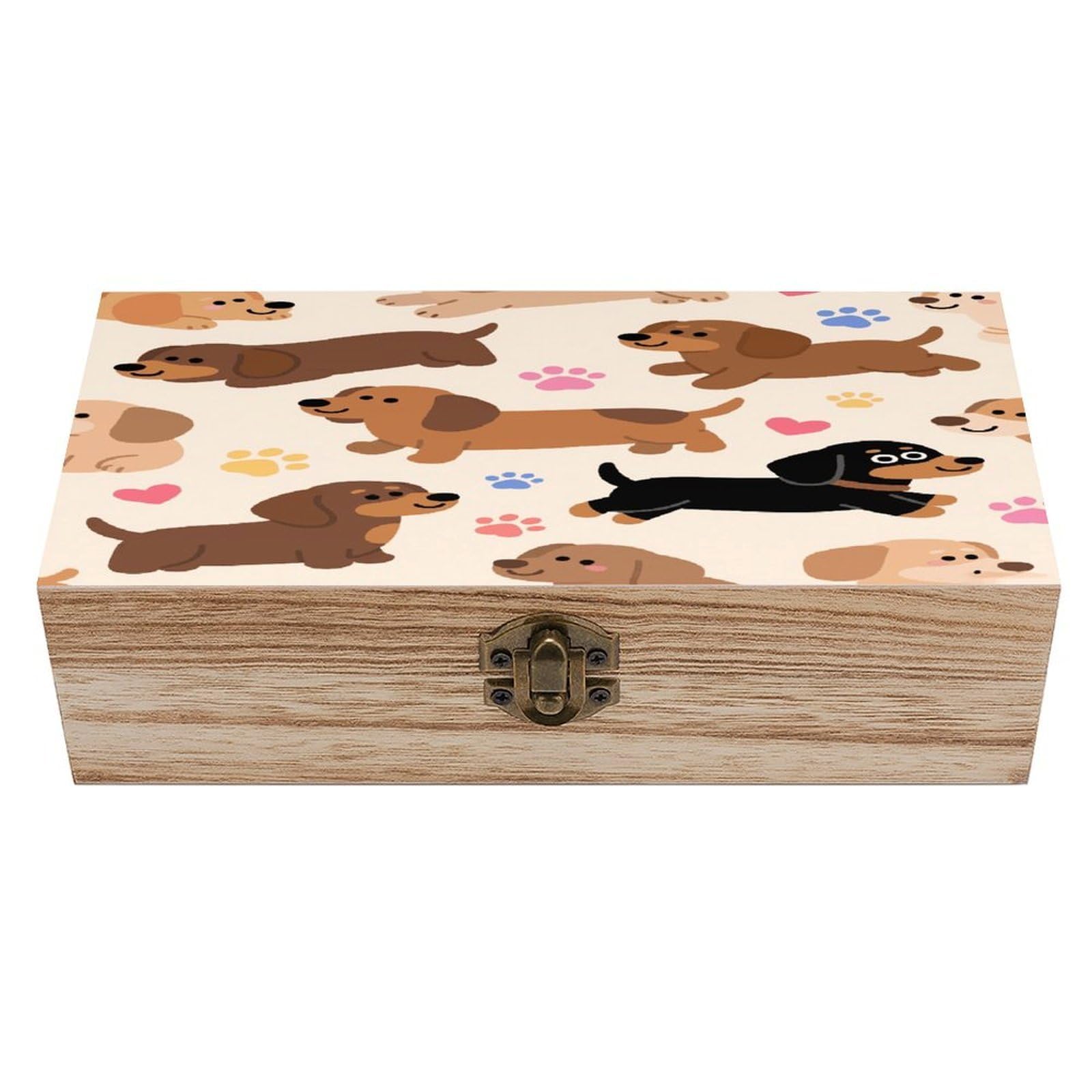 VstaDank Dogs Wooden Storage Box Vintage Wood Box with Lid Large Wooden Jewelry Boxes DIY Wood Gift Boxes Exquisite Jewelry Case Art Stash Keepsake Storage Case