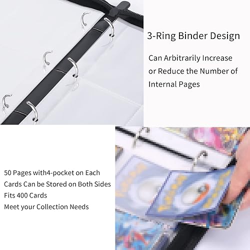 Miniatura 4 de Carpeta de tarjetas para tarjetas coleccionables de 4 bolsillos 400 bolsillos con 50 fundas extraíbles soporte de álbum de colección de tarjetas rojo