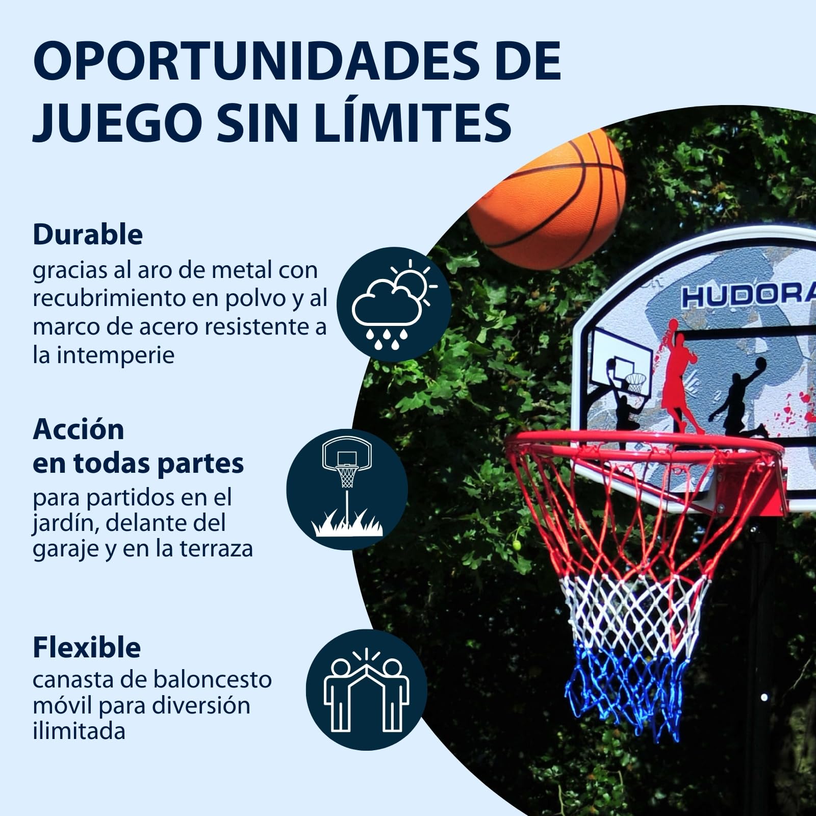 HUDORA Soporte Baloncesto All Stars 205 Canasta Ajustable Altura niños Adolescentes Exterior móvil jardín