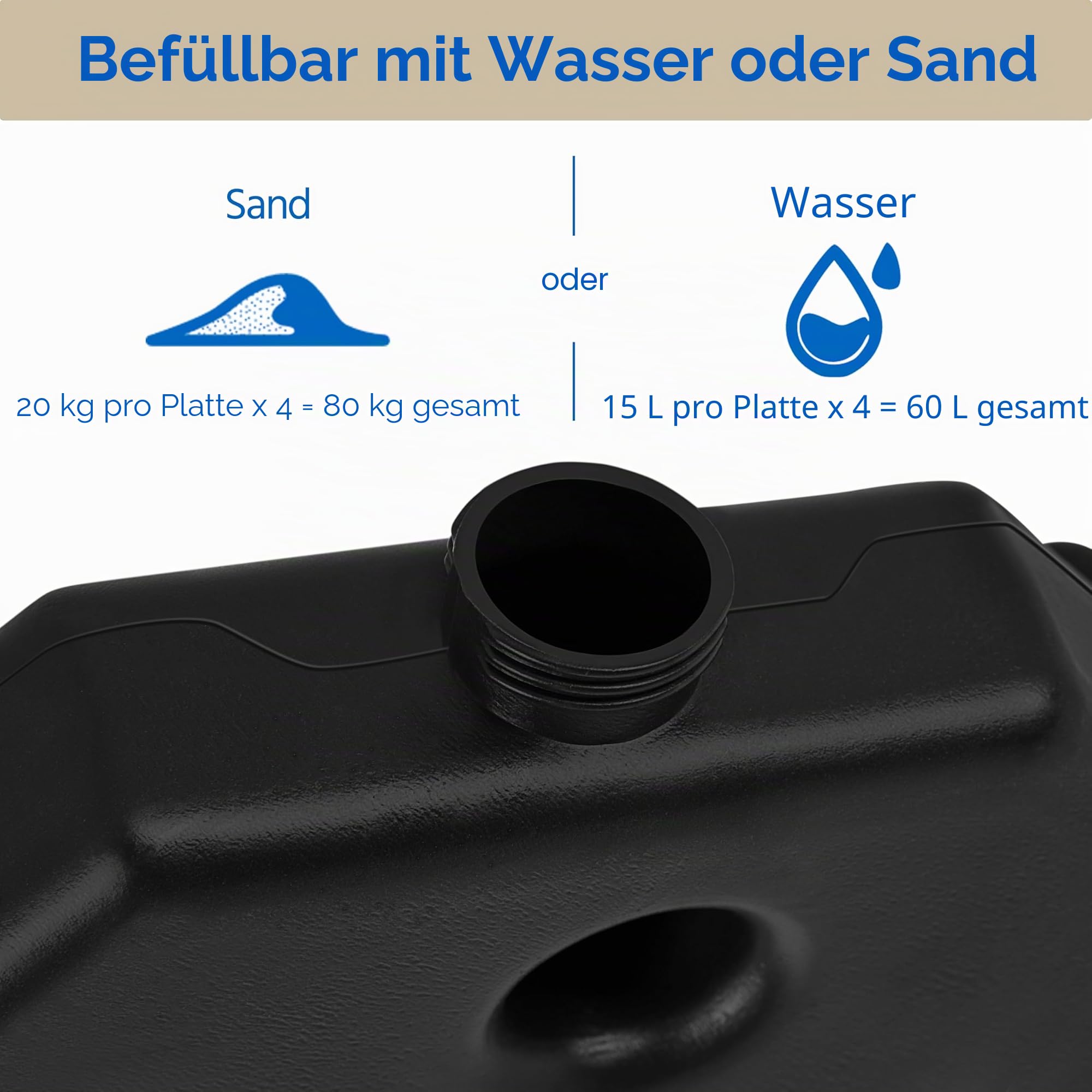 Yaheetech 4 Stück Sonnenschirmständer 50,5*50,5cm mit Wasser/Sand Befüllbar