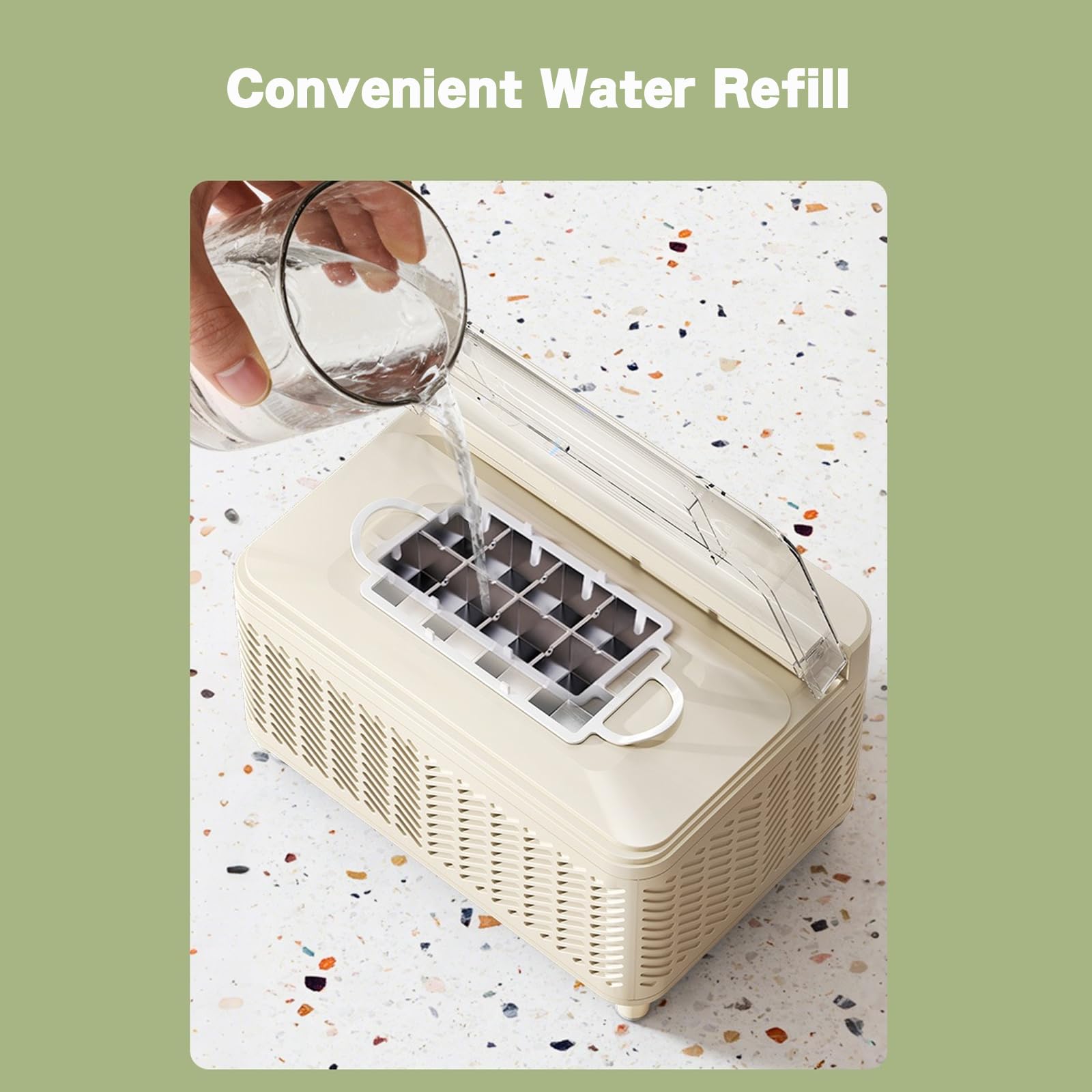 Mini Ice Maker,Prepara Hielo en 15-20 Minutos;Produce Cubitos de Hielo Cuadrados y Sólidos;Ideal Para Preparar Tus Propias Bebidas Frías,Para la Oficina,Fiestas y Mucho Más
