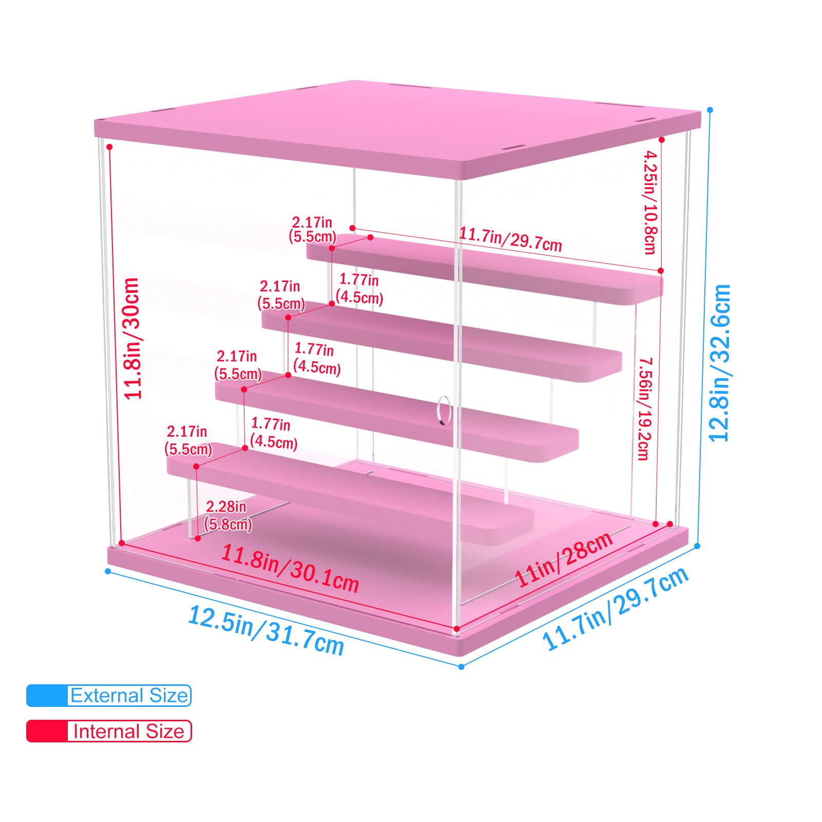 Nynelly Acrylic Display Case for Collectibles, 5 Tier Clear Rock Display Case Stand, Assemble Countertop Display Box Storage Showcase for Mini Funko Pop Figures Collectibles Toys,Pink