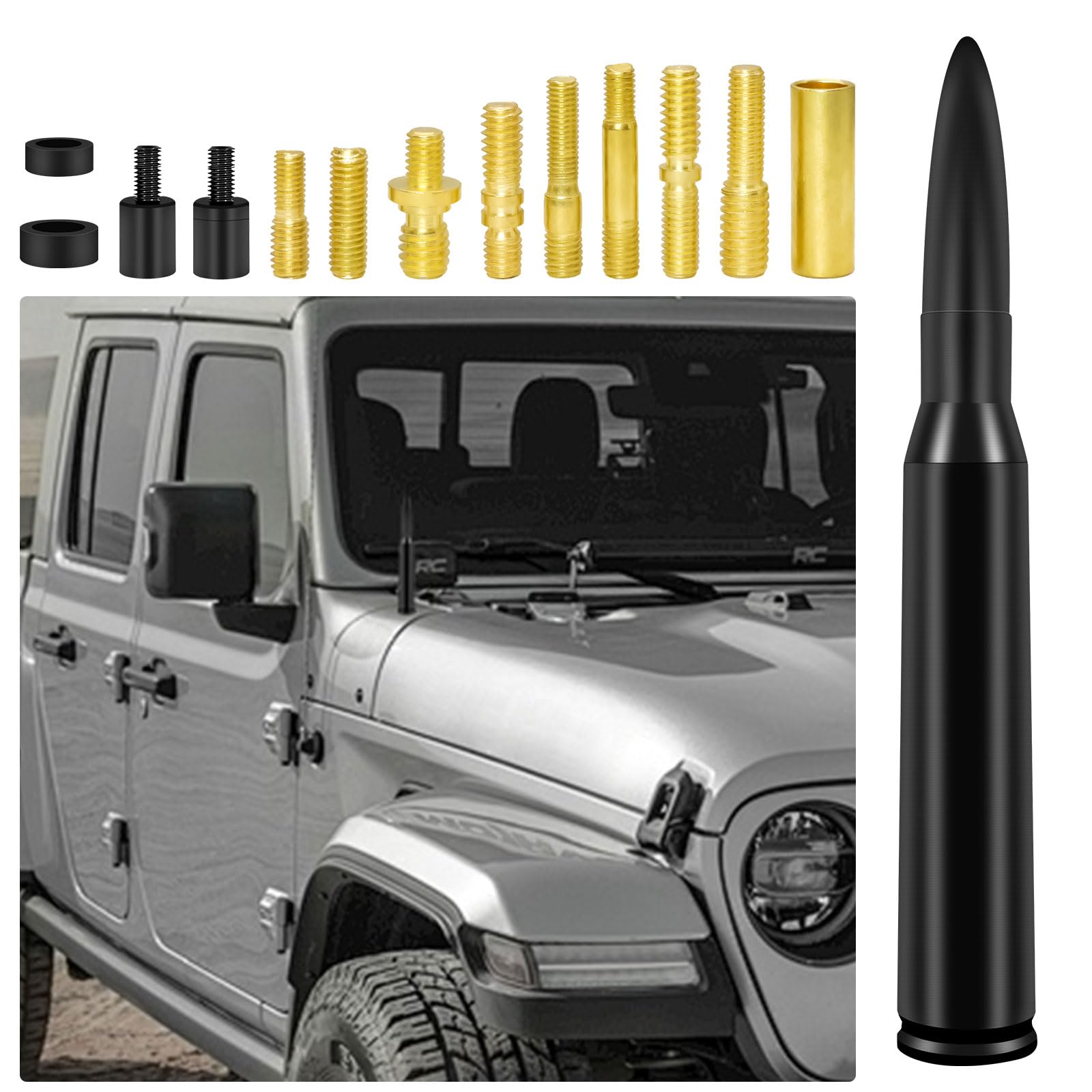 Car Bullet Antenna Vehicle Truck Replacement Antenna with Adapter & Washer Compatible with Most Cars Trucks and SUVs (Black)