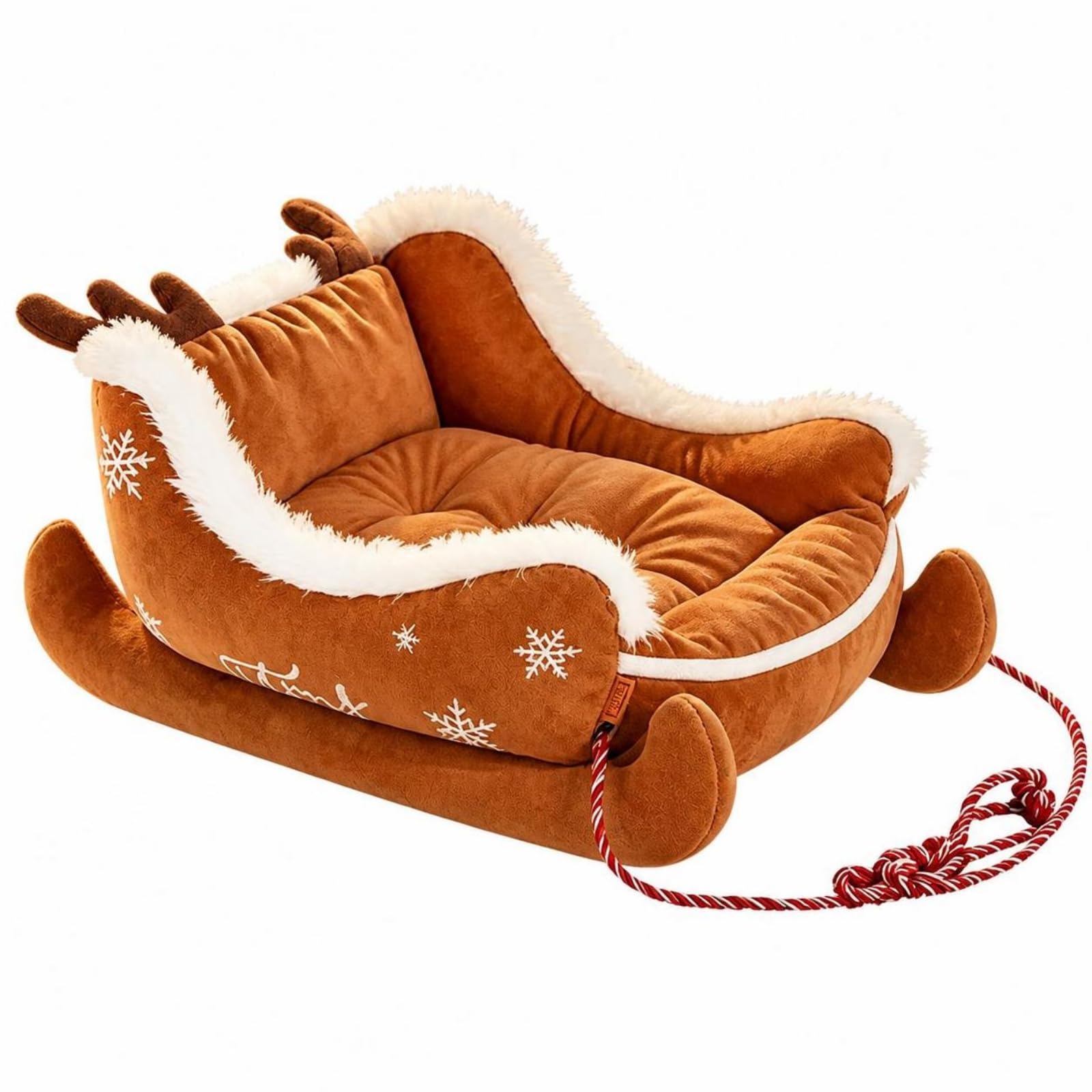 Cama con Forma Trineo Afelpada, Marrón, M