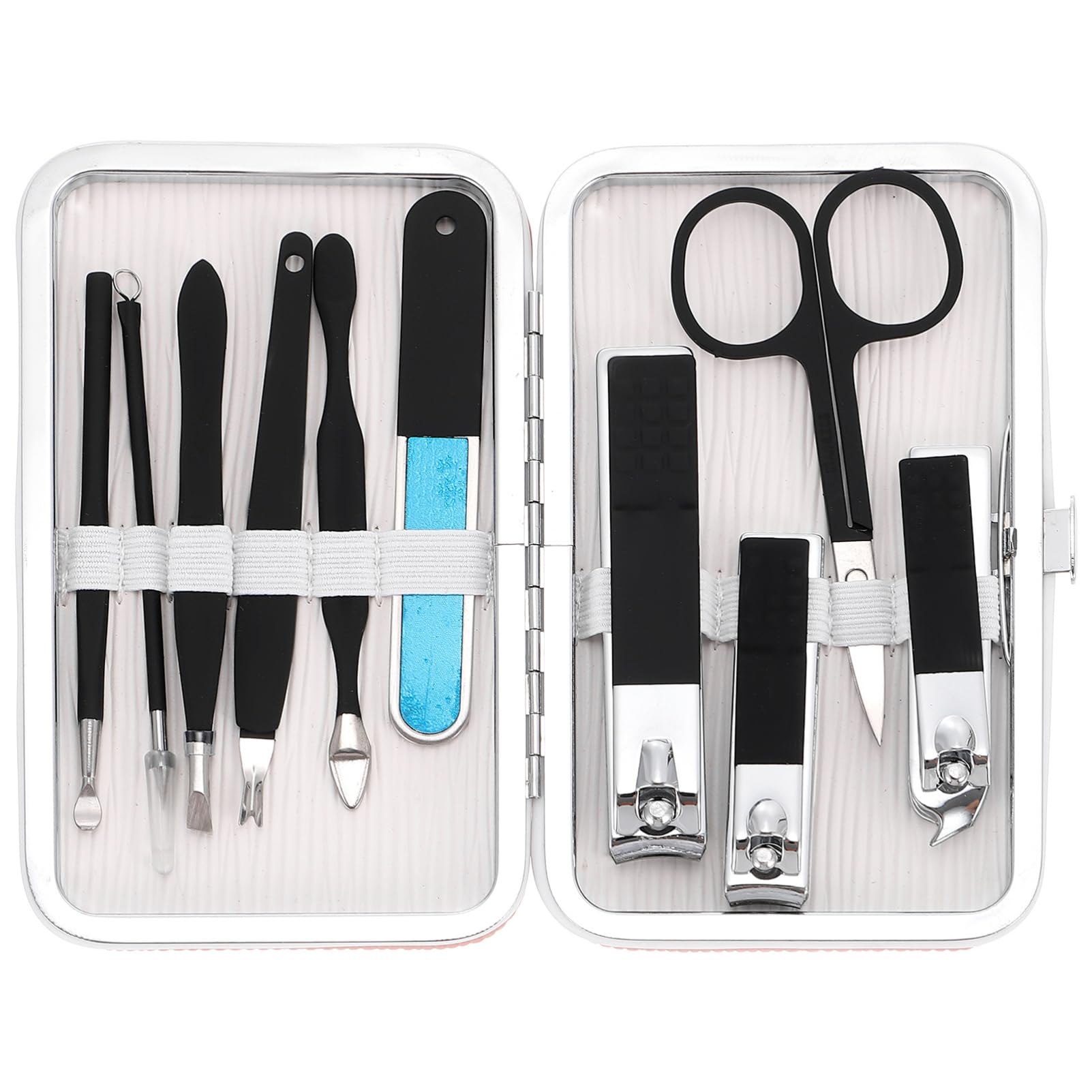 Juego de Manicura y Pedicura de Viaje Portátil 1 Set Negro | Acero Inoxidable y Acero al Carbono, Estuche Pu Incluido, Uso en Casa y Camping
