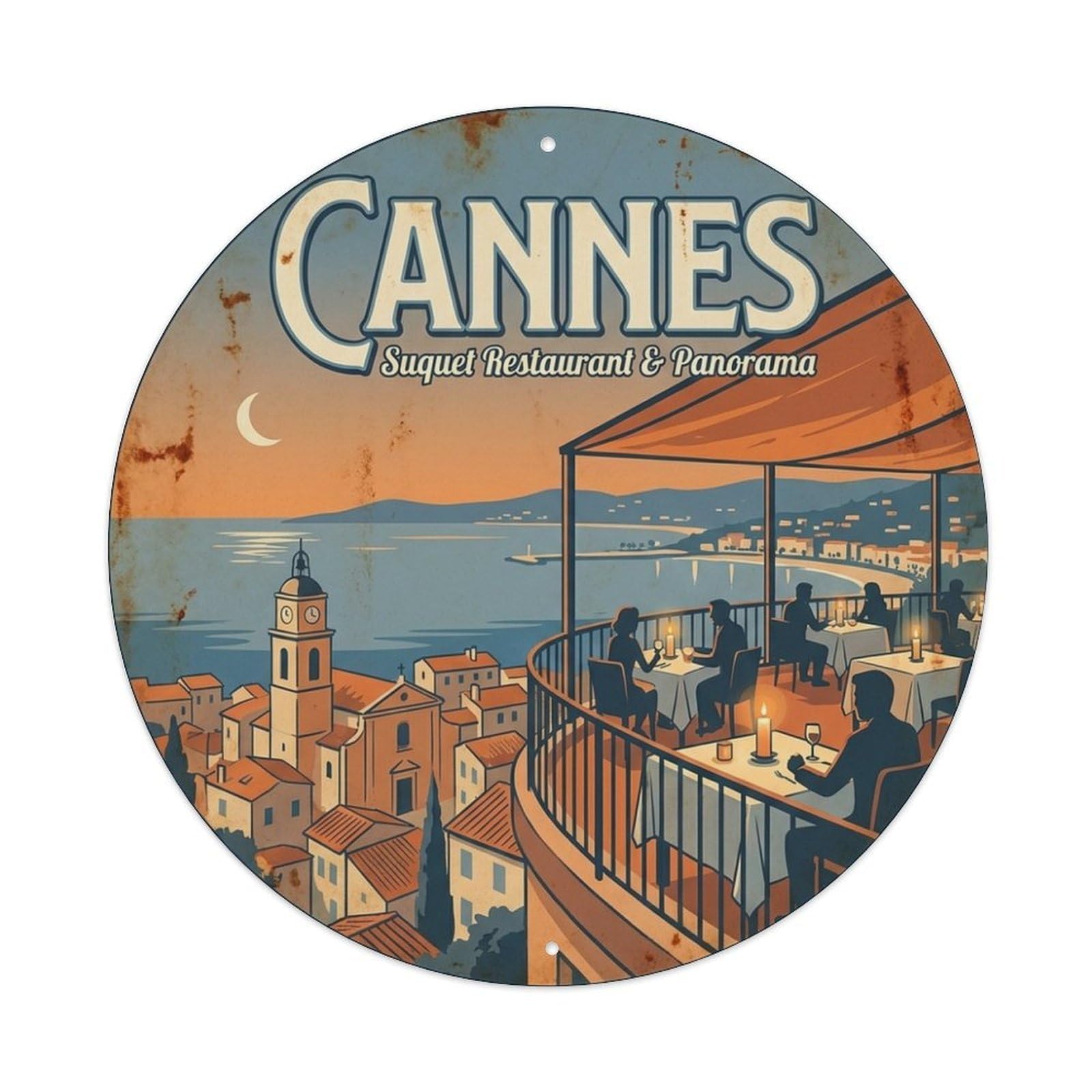 Rooftop Restaurant Panorama Travel France Cannes Metal Tin Sign