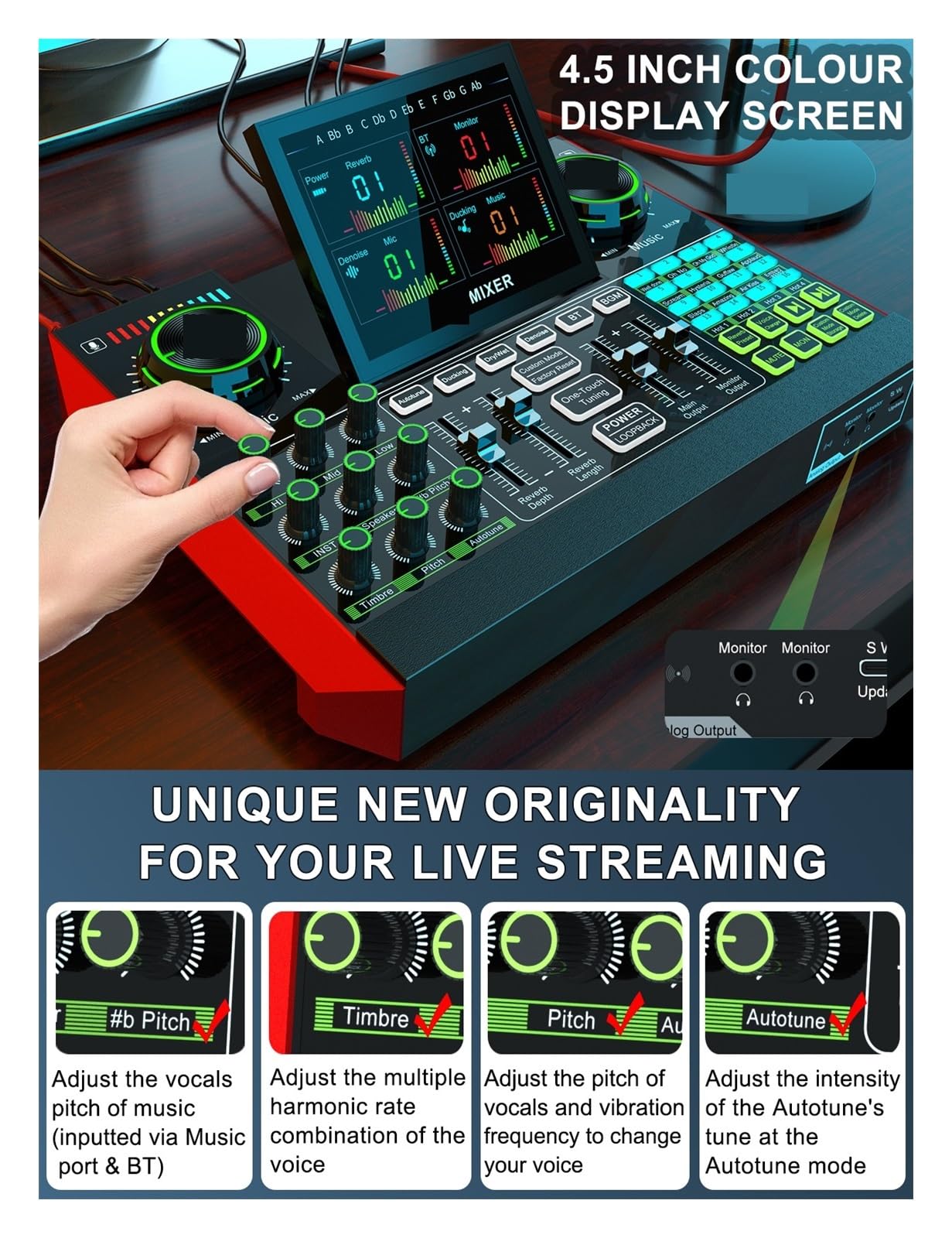 Micrófono de estudio Interfaz de audio USB Podcast Equipment Bundle Mixer & Vocal Effects, G10 Sound Card Board Voice Changer, DJ Mixer for Live Stream Mantenga la voz nítida