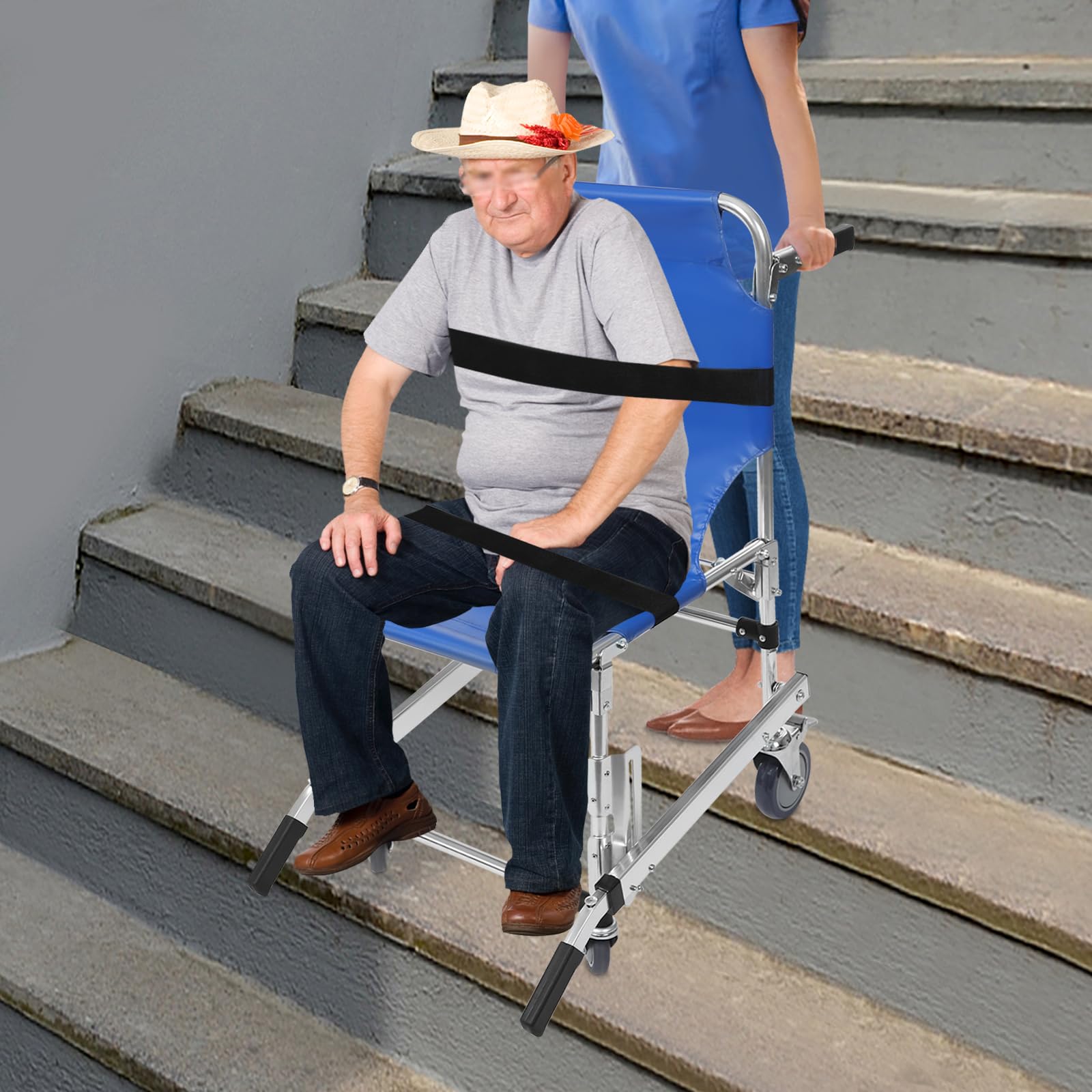 EMS Chaise d'escalier, chaise d'escalier, pliable, pour personnes âgées, avec ceintures de sécurité, camion de sauvetage, pompier, chaise d'évacuation, monte-escalier, fauteuil roulant