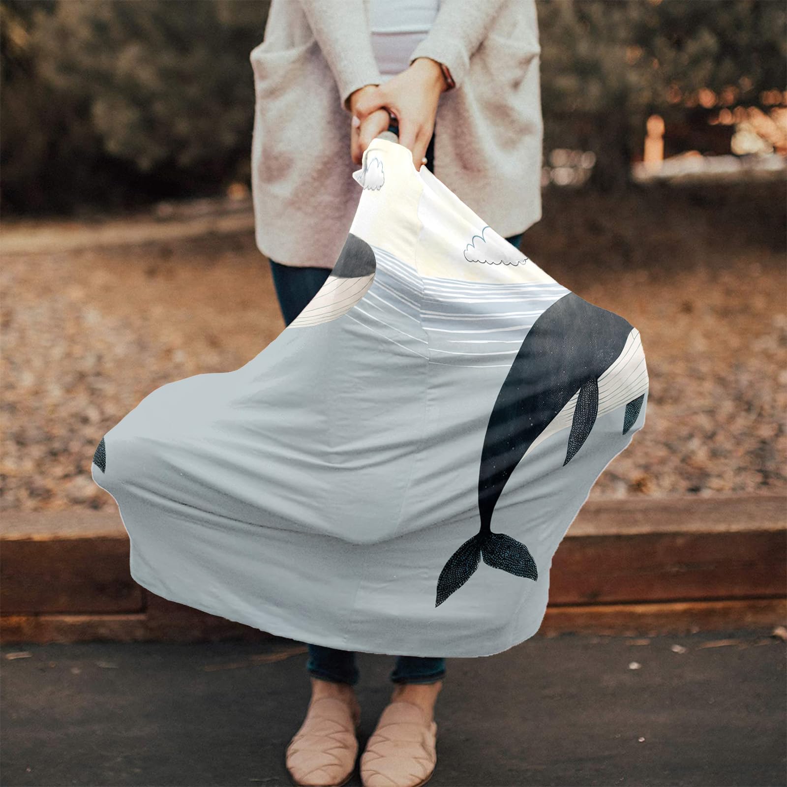 Nursing Cover for Breastfeeding Scarf, Fish Cloud Ocean Grey Baby Car Covers Super Soft Multi Use for Canopy Shopping Cart Cover Blanket Stroller Cover