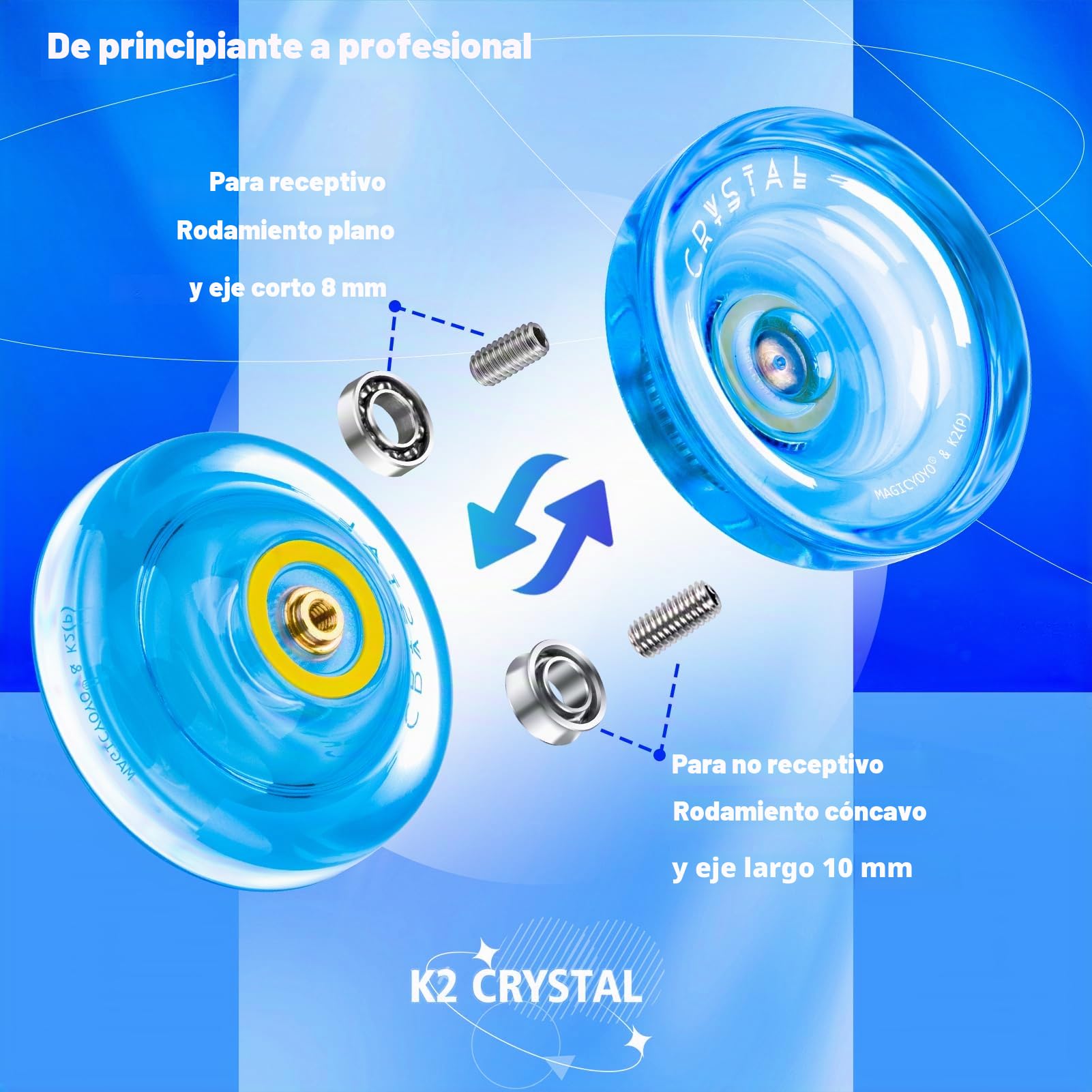 YOYO Niños Yoyo reactivo K2 Plus, Doble Uso Yo-yo para Principiante, con rodamiento KK de reemplazo para Jugadores avanzados intermedios, removedor de rodamiento, Bolsa, 5 Cuerdas Yoyo (Azul)