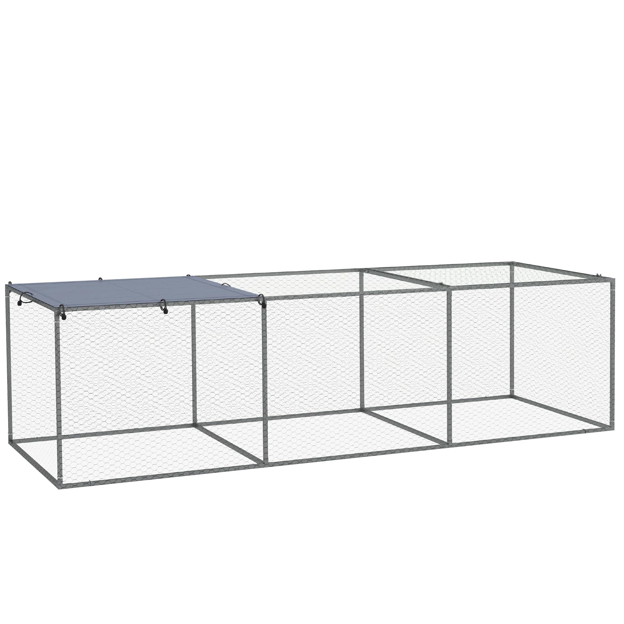PawHut Recinto gallinero Jaula de conejera exterior 3 m² para pequeños animales, Ponederos gallinas, Jaulas, dim. 3 x 1 x 0,8 m Acero galvanizado, 1 Puerta superior, Espacio cubierto lona