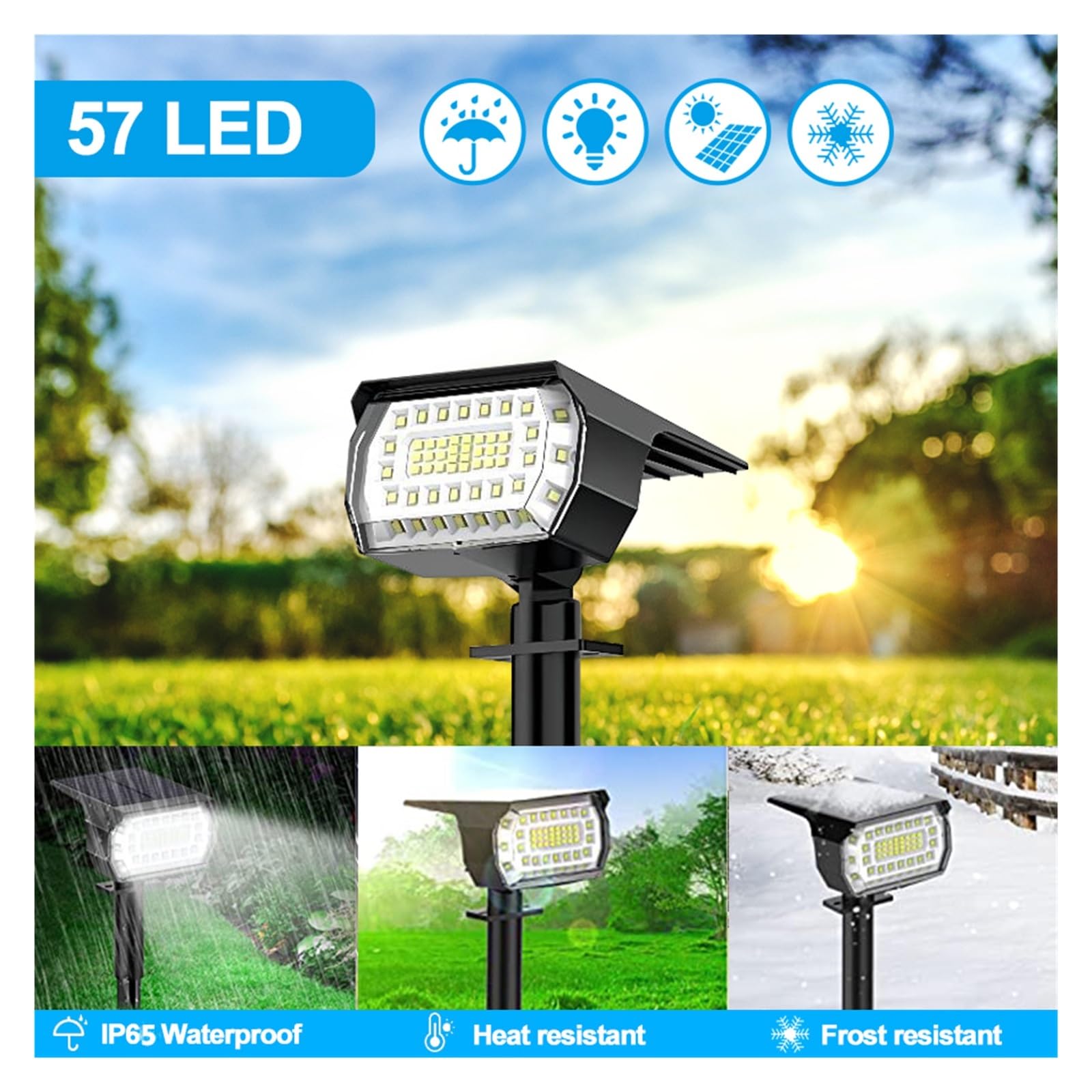 57/52 Focos De Paisaje Solar LED Luces Solares For Exteriores 3 Modos IP65 Lámpara De Pared De Jardín Impermeable Patio Pasarela Decoración De Porche Super Brillante(57 LED-White Light,2PCS)