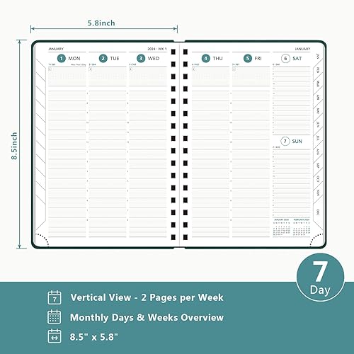 Miniatura 3 de Agenda 2024 de BEZEND, calendario A5 de 5.8 x 8.5 pulgadas, agenda diaria, semanal y mensual, encuadernada en espiral, papel certificado FSC de 100