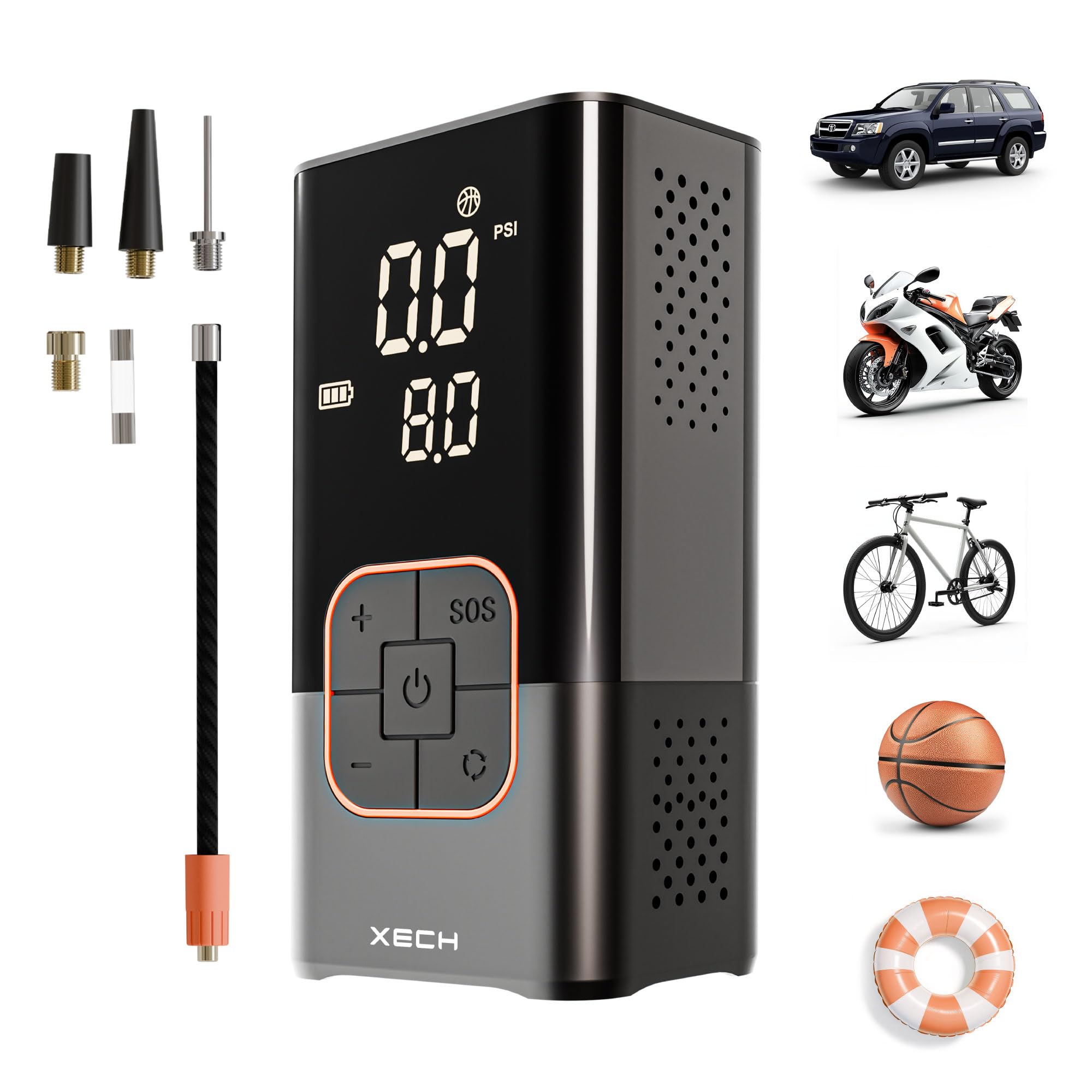 XECH Inflate Cordless Tyre Inflator | 150 PSI Portable Digital Air Pump for Car, Bike, Cycle & Sports Balls | Rechargeable Mini Air Compressor with Auto Shut-Off, LED Light