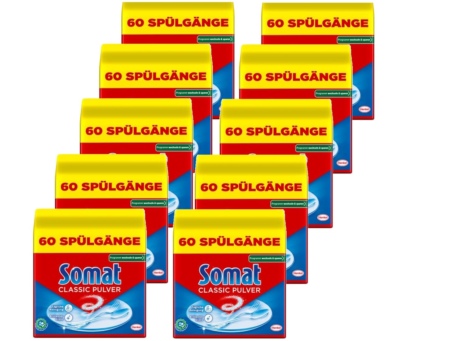 Somat Classic Pulver-Reiniger 600WL (10x 60WL), Spülmaschinenreiniger für die tägliche Reinigung, entfernt hartnäckigste Flecken bei jeden Spülgang, schonend für die Umwelt, 10x 960g